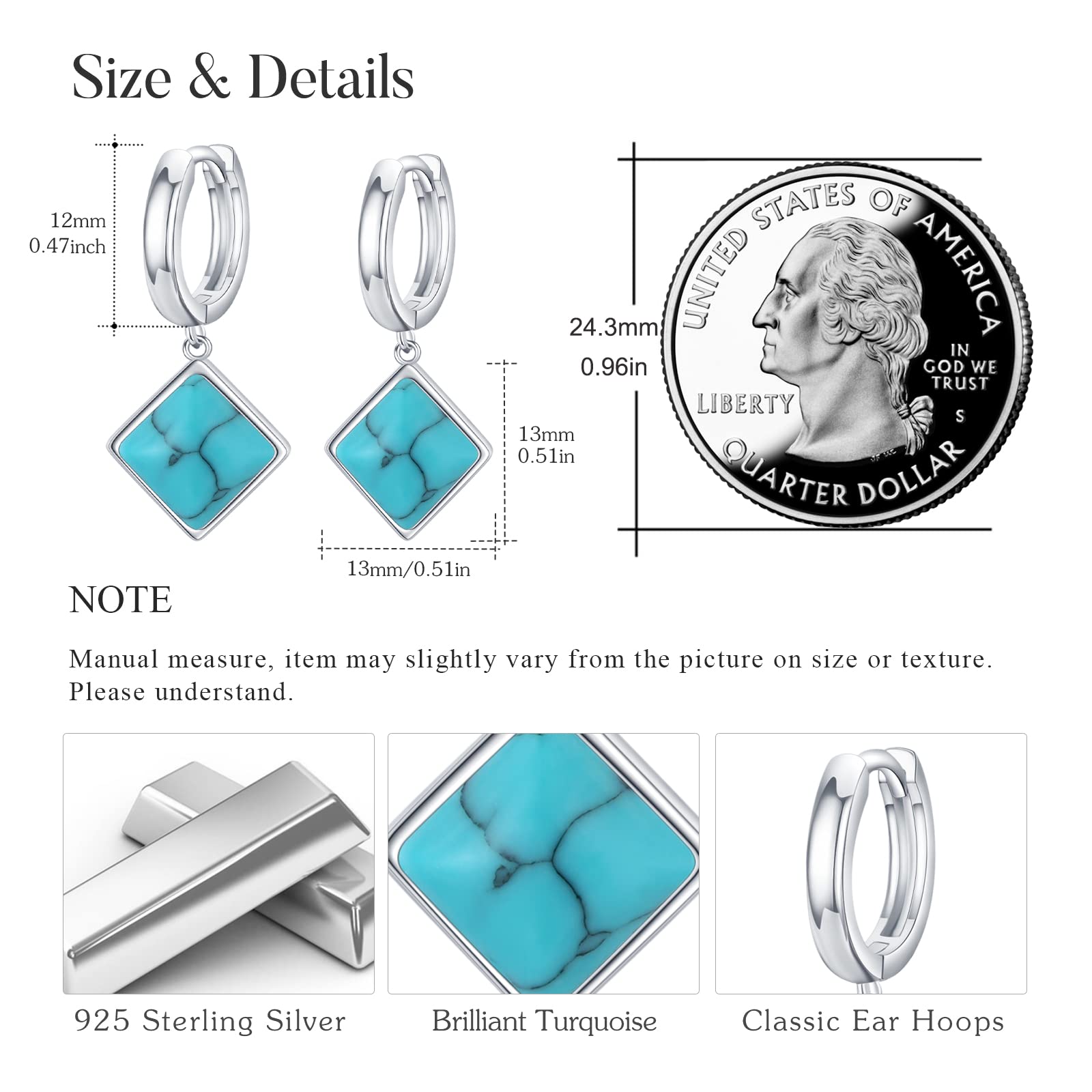 Turquoise Dangle Earrings for Women - S925 Sterling Silver Rectangle Leverback Gemstone Jewelry | Boho Chic Accessories for Parties, Weddings & Everyday Wear