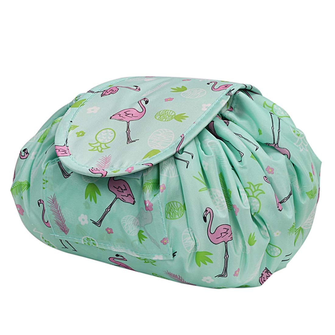 Favira Stylish Makeup Pouch for Women - Travel Cosmetic Bag & Toiletry Organizer (Green Flamingo Print) - Perfect for Vacation, Gym, and Daily Essentials Storage