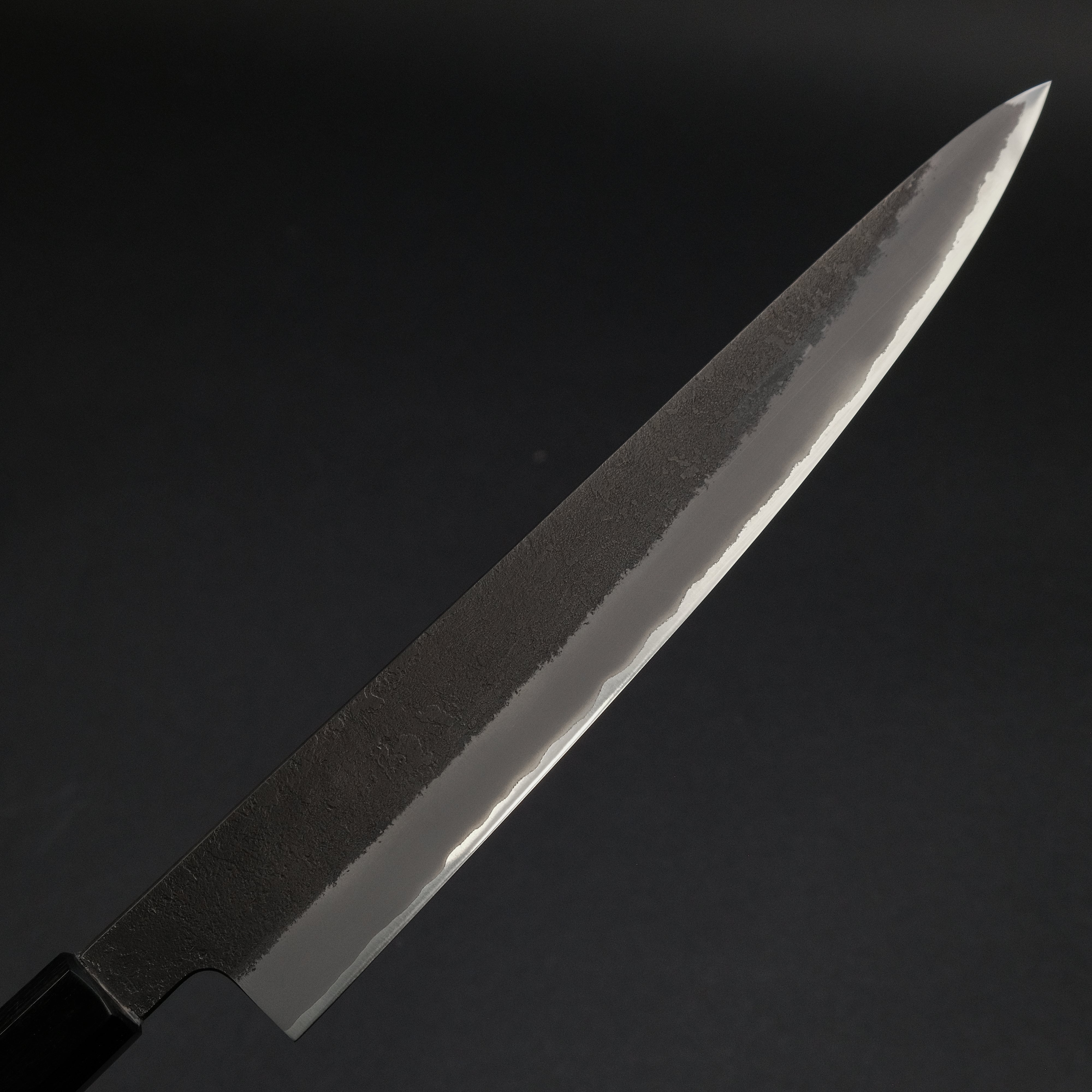 Premium 240mm Sujihiki Japanese Slicing Knife - Mutsumi Blue Super Steel, Kurouchi Nashiji Finish, Ebony Handle - Perfect for Sushi, Sashimi & Meat Carving