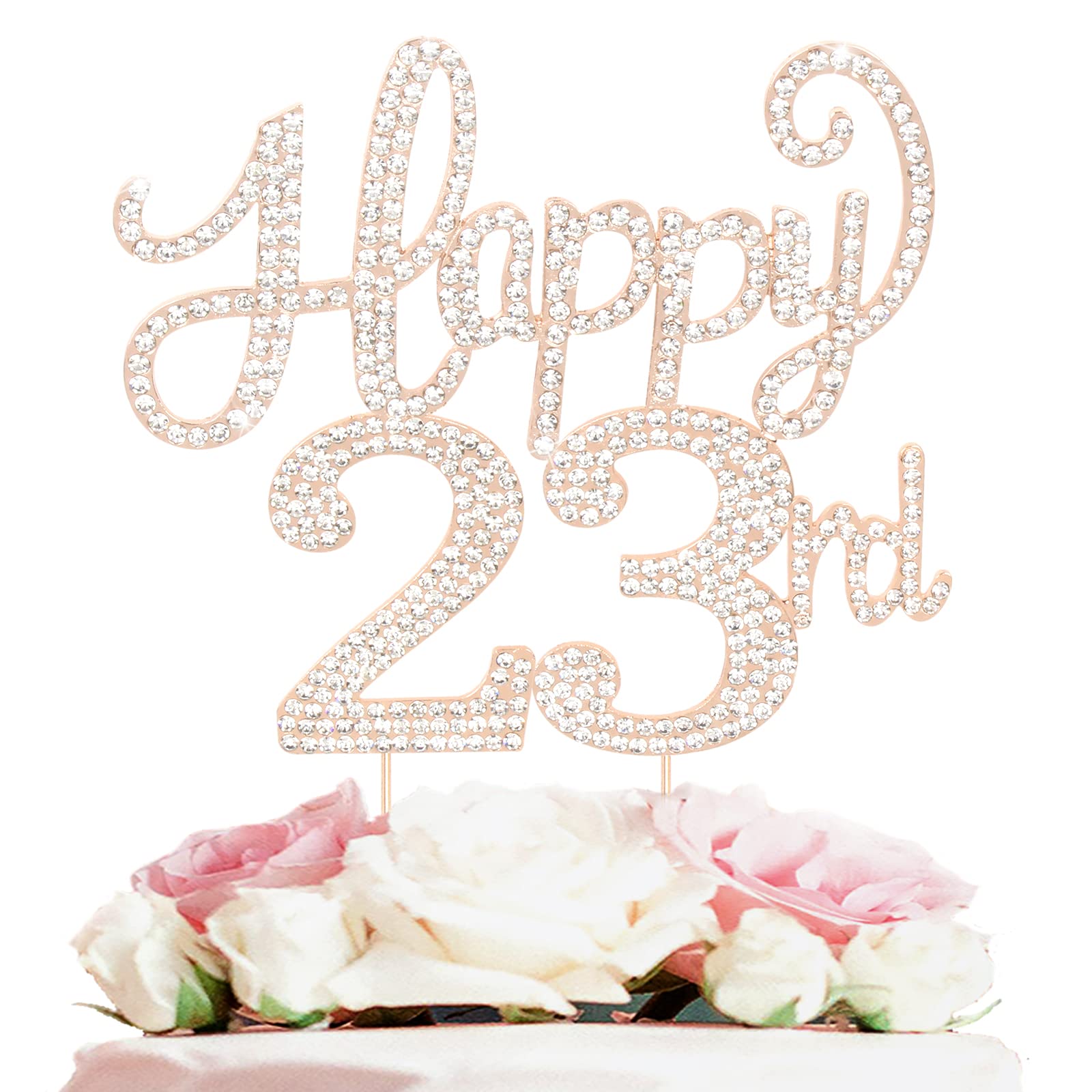 23rd Birthday Cake Topper - Gold Rhinestone Cheers to 23 Years Metal Sparkly Sign for Birthday Party Decorations | Perfect for Cake Centerpieces, Milestone Celebrations & Instagram-Worthy Photos