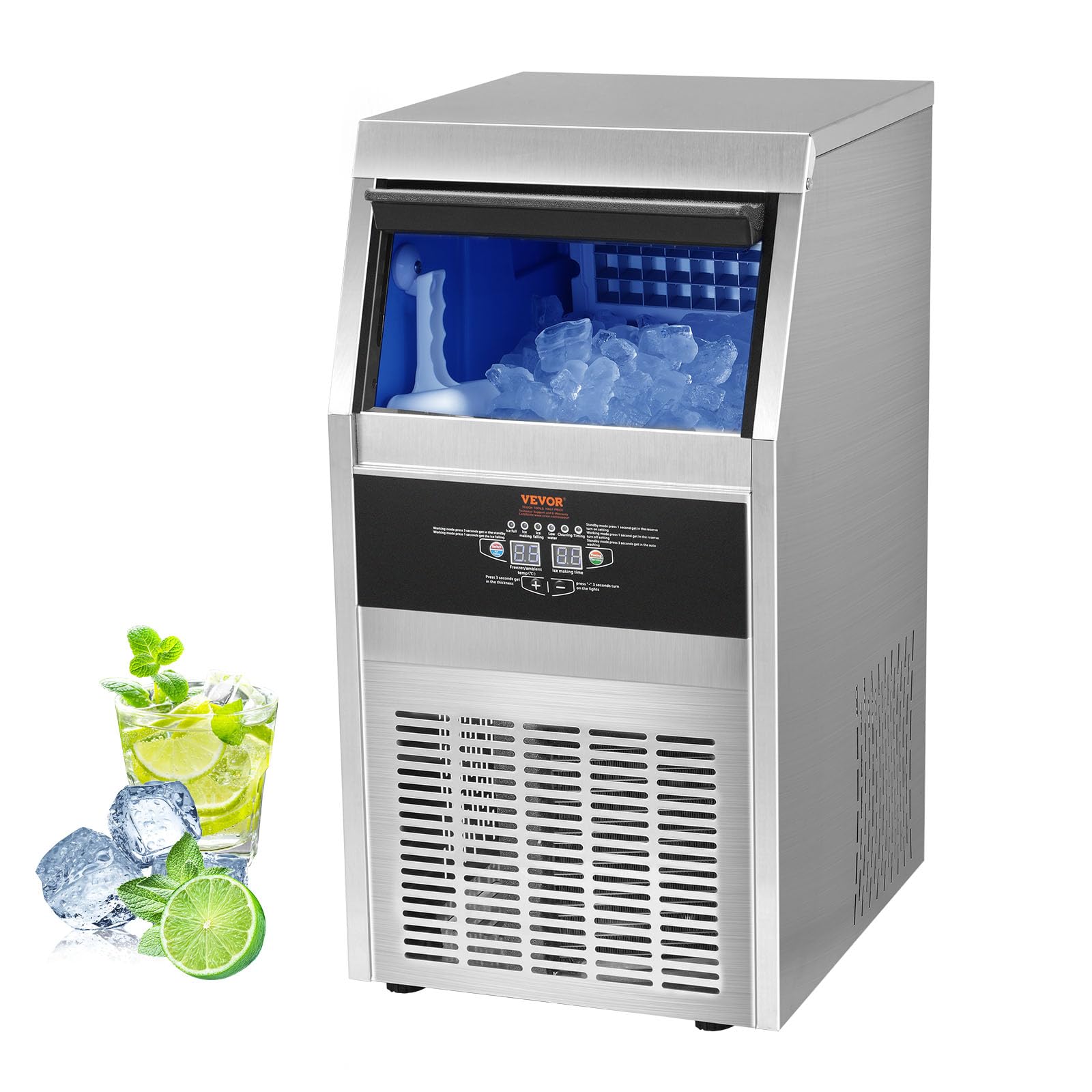 VEVOR Commercial Ice Maker Machine 110LBS/24H with 22LBS Storage - Fast 40 Ice Cubes in 12-15 Mins - Countertop Ice Maker for Home, Office, Restaurant & Bars - Perfect for Parties, Events and Daily Beverage Needs