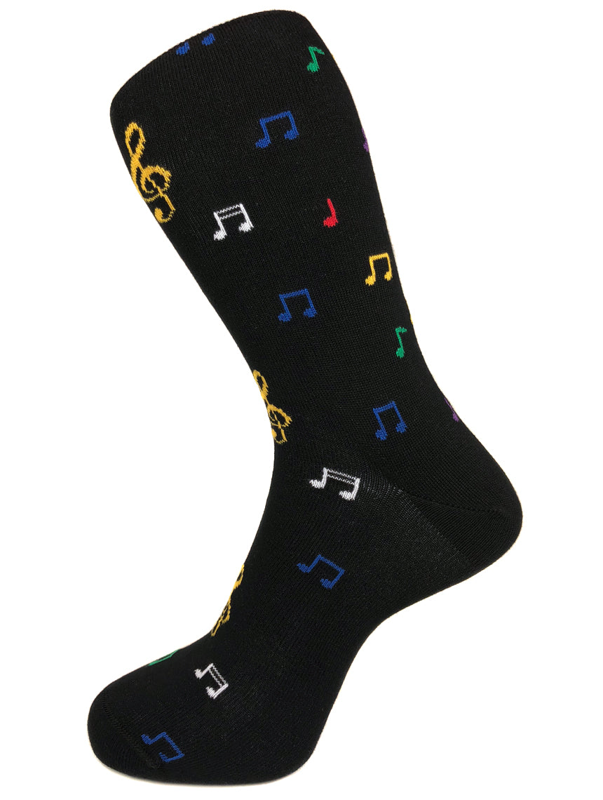 DÉCLIC Music Socks - Black Cotton Crew Socks with Musical Notes for Men & Women - Perfect Gift for Musicians, Christmas Stocking Stuffers & Cozy Home Wear