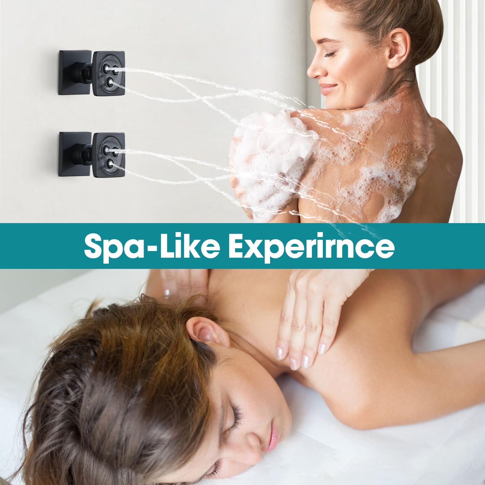 Premium Solid Brass High Pressure Shower Body Spray Jet - Matte Black Square Shower Massage Jet for Bathroom Upgrade, Wall Mount Spa Jet (1PC) - Perfect for Luxury Shower Experience & Relaxing Hydrotherapy Massage