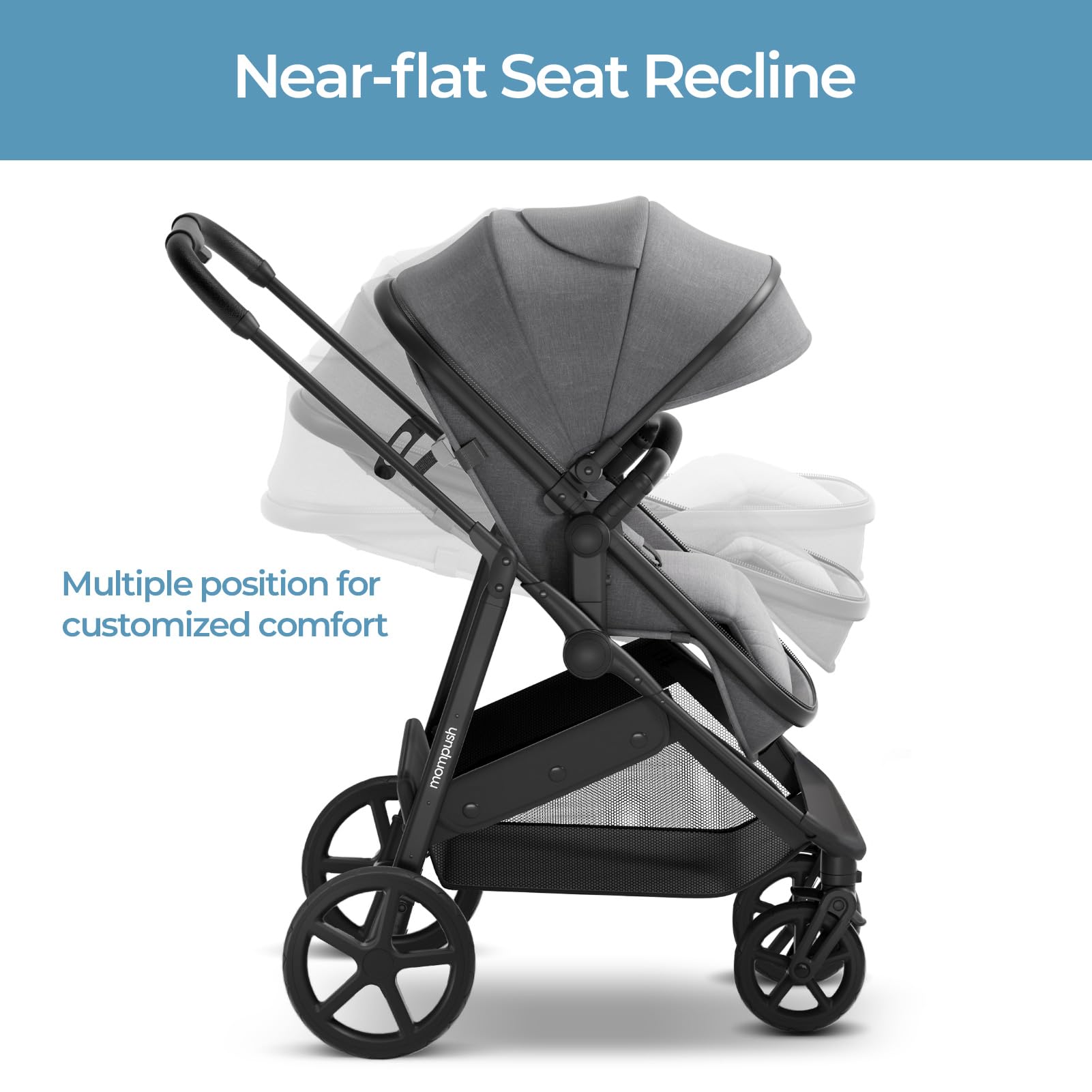 Mompush Wiz 2-in-1 Convertible Baby Stroller with Bassinet & Reversible Seat, Foldable Lightweight Infant Stroller with Large UPF 50+ Canopy - Perfect for Newborns, Travel & Everyday Use