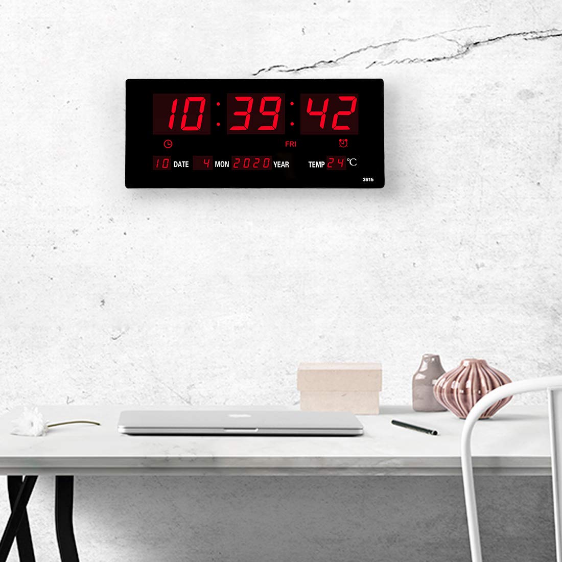 14.1 Inch Large LED Digital Wall Clock with Calendar, Temperature, Date & Day Display - Electric Wall Mount or Desk Clock (Red) - Perfect for Home, Office, Classroom & Bedroom Decor