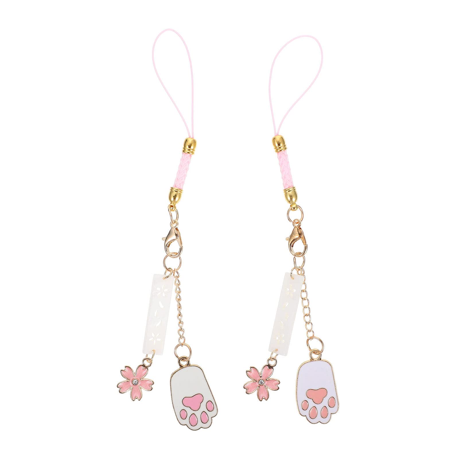 LUOZZY 2 Pack Cute Cat Paw Phone Charm - Kawaii Flower Phone Strap, Anti-Lost Lanyard Keychain for Cell Phone, Handbag & Purse Accessories - Perfect for iPhone, Samsung, Gift Giving and Everyday Use