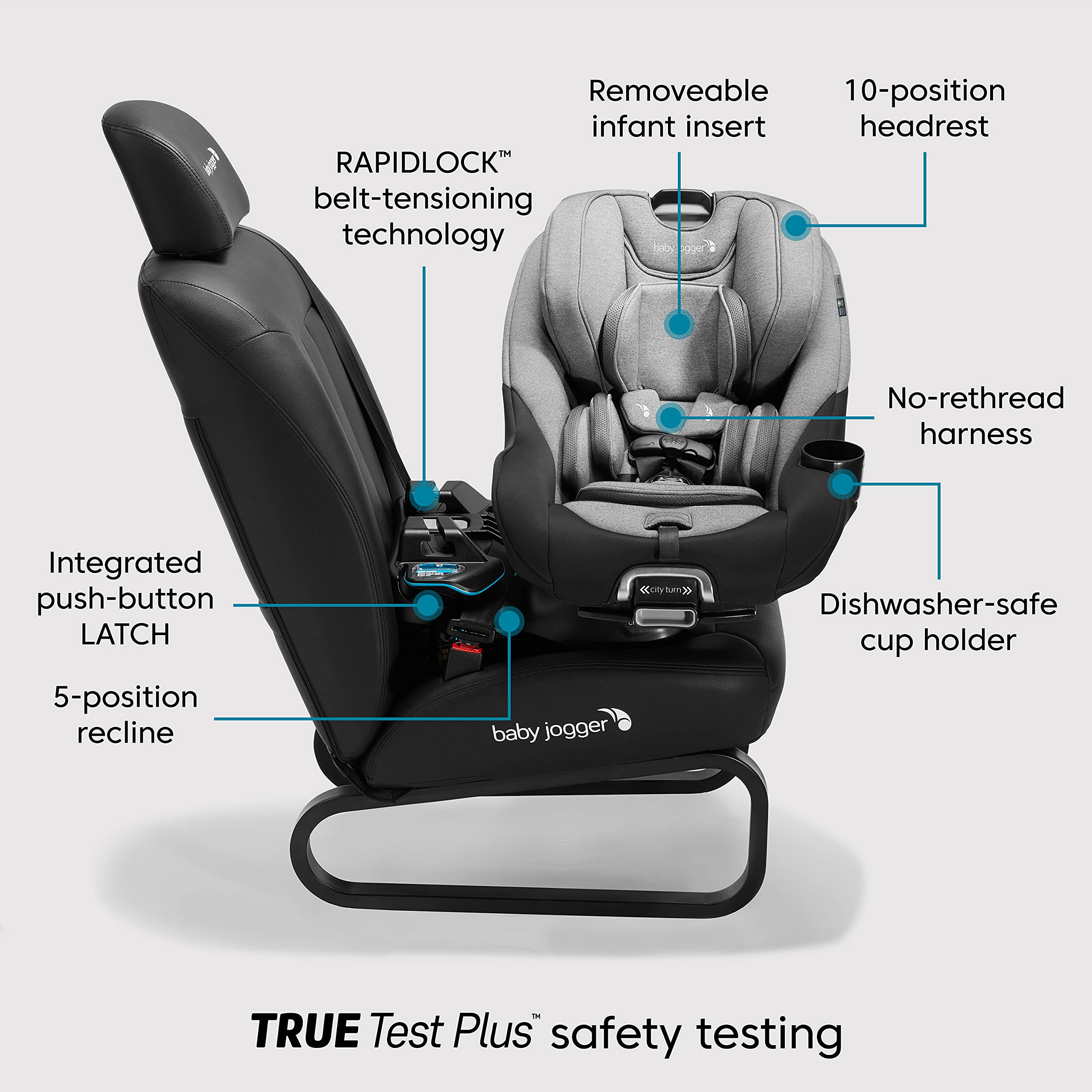 Baby Jogger City Turn Convertible Car Seat - Rear & Forward Facing for Newborn to Toddler - Perfect for Travel & Daily Commute