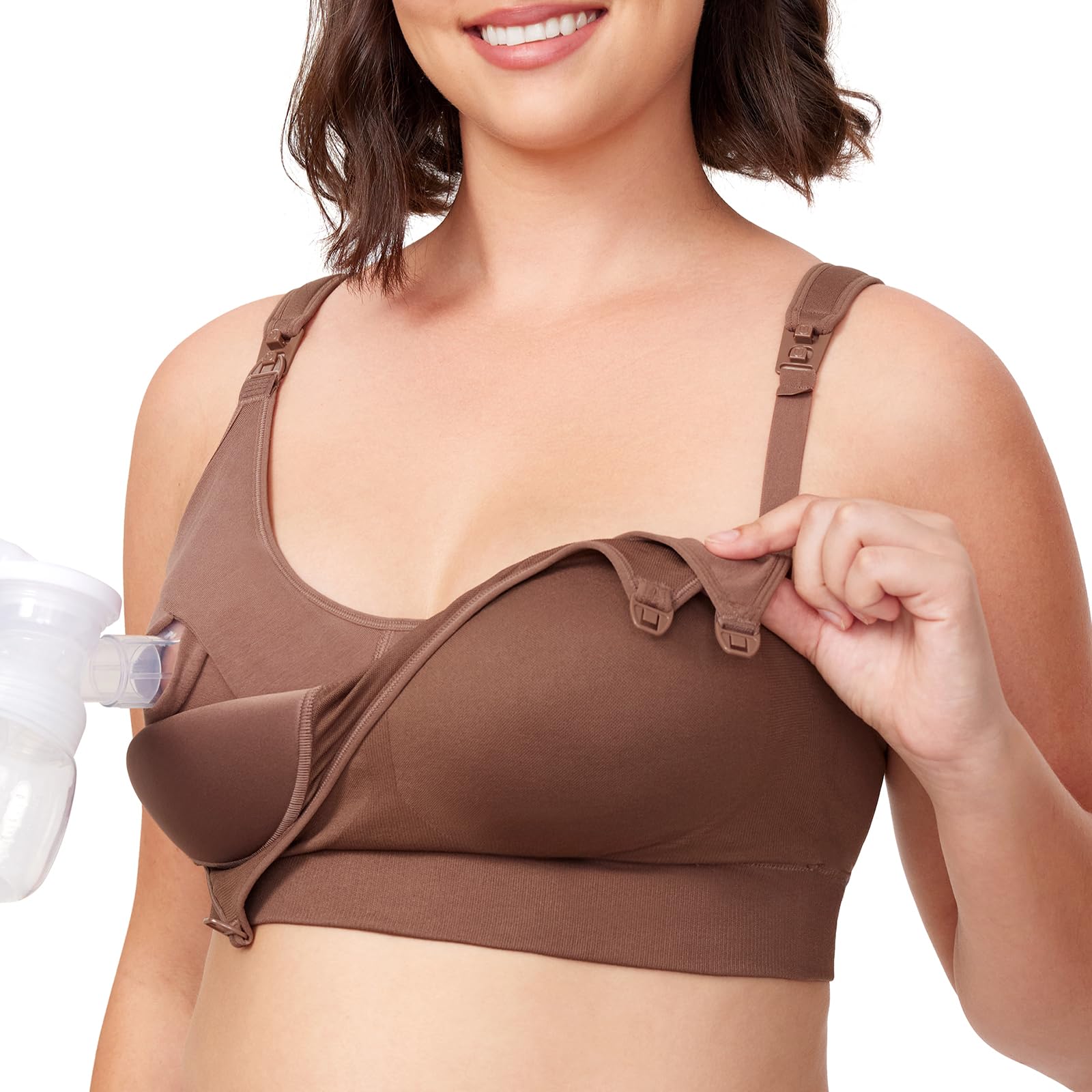 Momcozy Hands-Free Lycra Pumping Bra - All-in-One Nursing Bra for Breastfeeding & Pumping with Fixed Padding for Enhanced Shape | Perfect for Busy Moms, Working Women & On-the-Go Breastfeeding