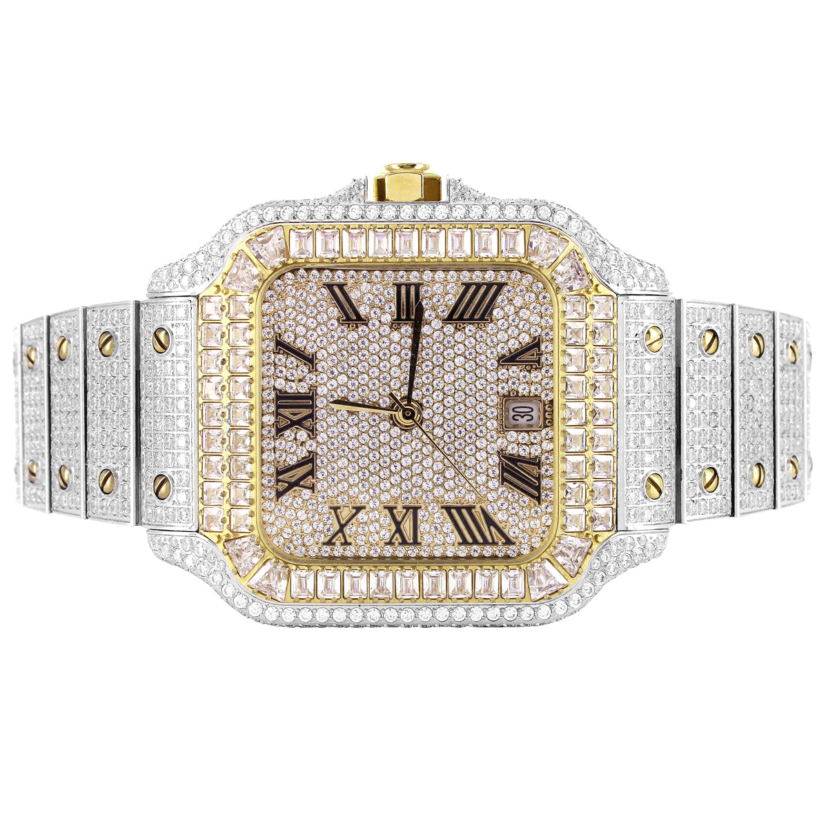 Premium Stainless Steel Baguette Bezel Two-Tone Gold Automatic Watch for Men - Luxury Dress Watch for Business, Formal Events & Special Occasions