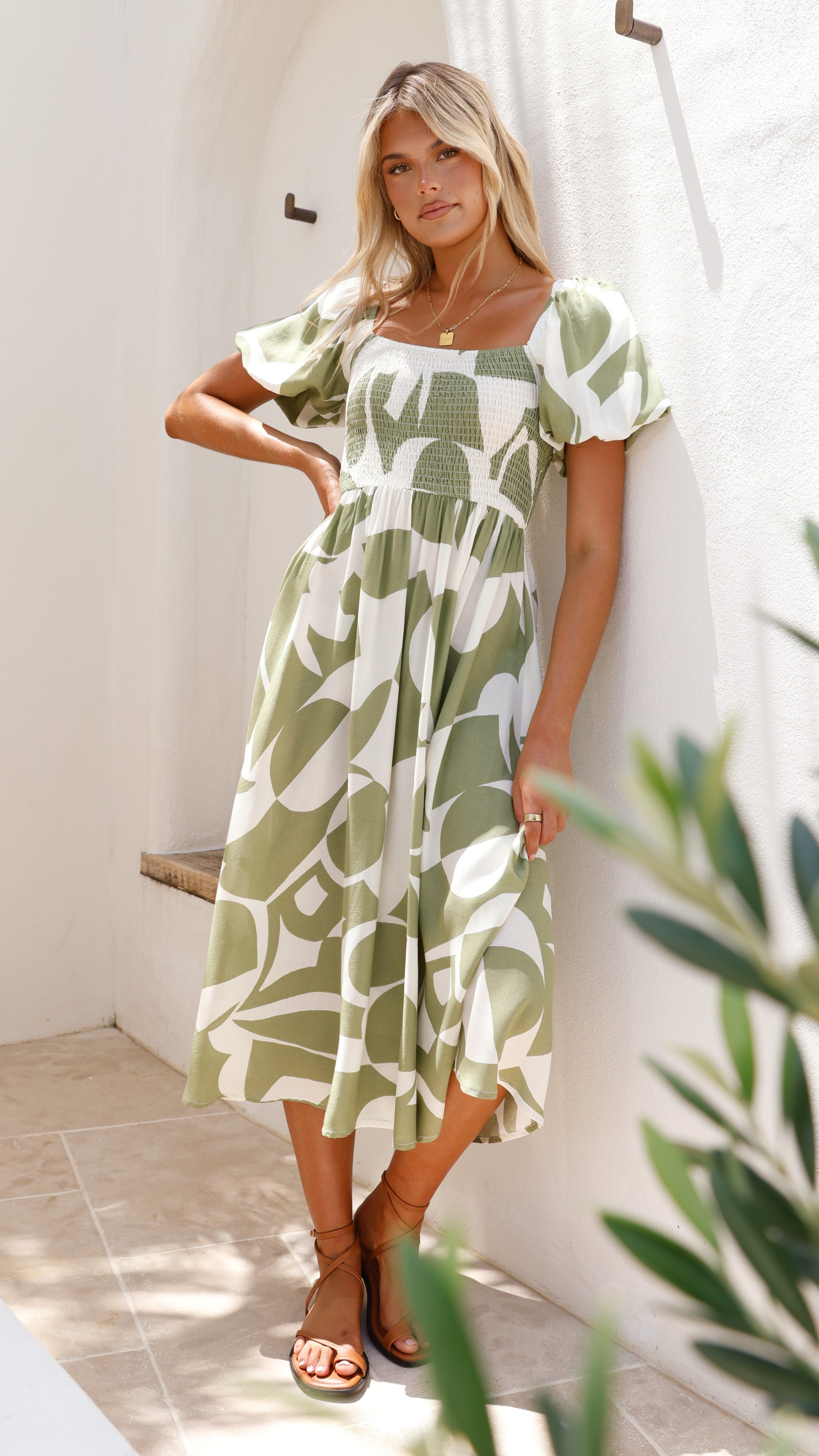 Ilene Midi Dress - Sage Print Floral Summer Dress for Women | Casual & Party Wear | Perfect for Beach, Vacation and Date Nights