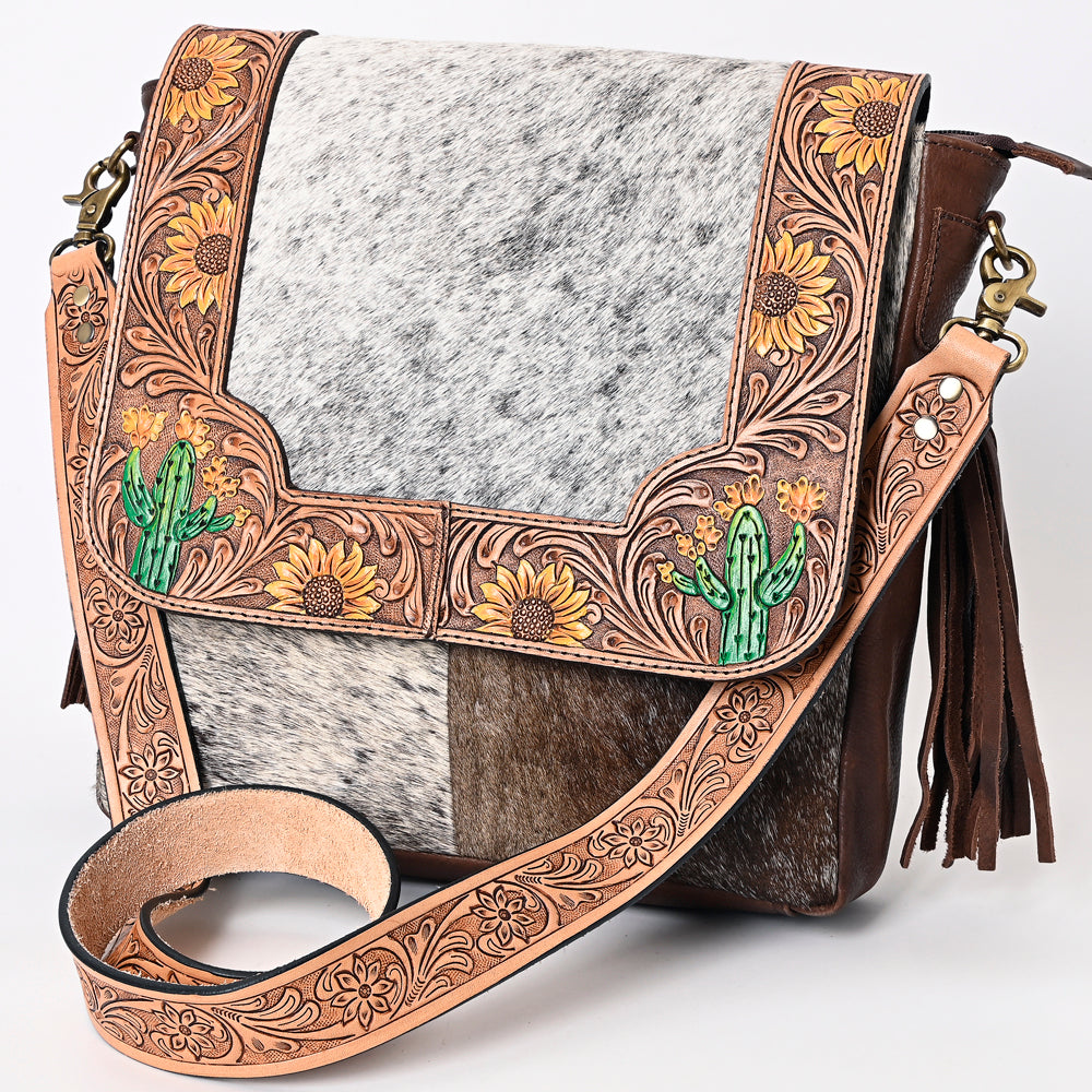 ADBGA336 American Darling Genuine Leather Women's Western Handbag - Hand-Tooled Hair-On Cowhide Purse for Casual Outings & Country Events