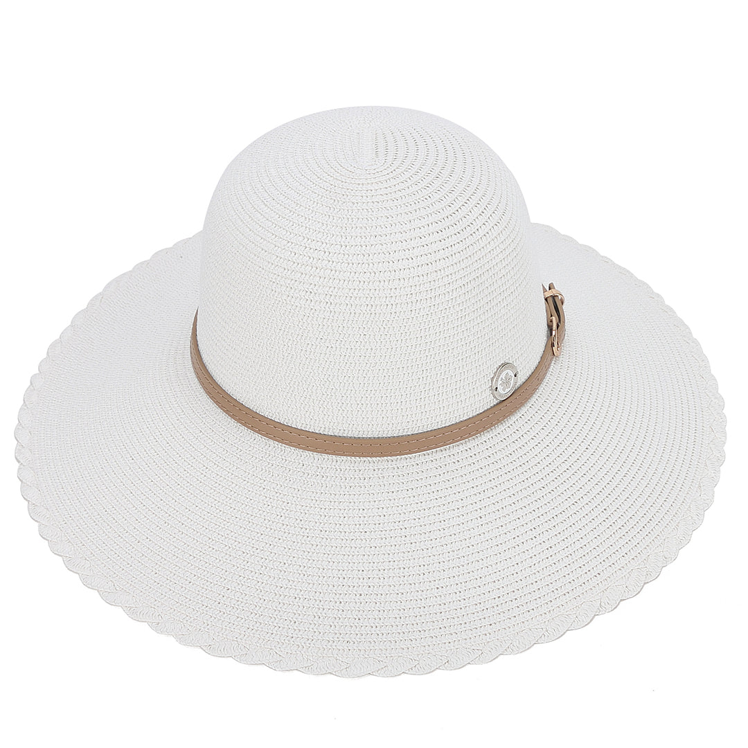 Stylish Round Sunflower Hat for Women - White Summer Sun Protection Hat for Outdoor, Beach, and Gardening