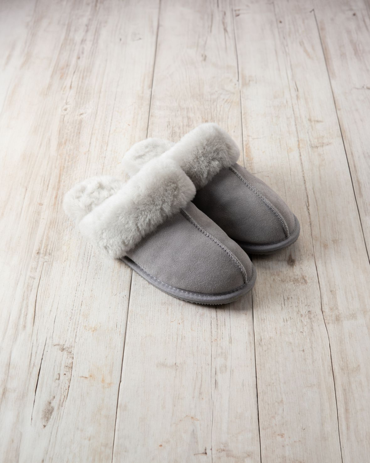 Premium Suede Sheepskin Mule Slippers for Women - Cozy Grey House Shoes - Indoor/Outdoor Comfort for Home, Lounge & Relaxation