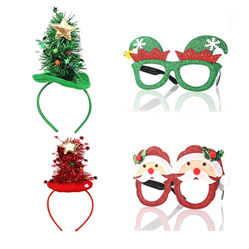 Bulk Christmas Headbands with LED Lights & Glasses Frame - Women's Holiday Party Accessories Set (2 Glasses + 2 Headbands) - Perfect for Christmas Parties, Festive Gatherings & Holiday Photo Booths
