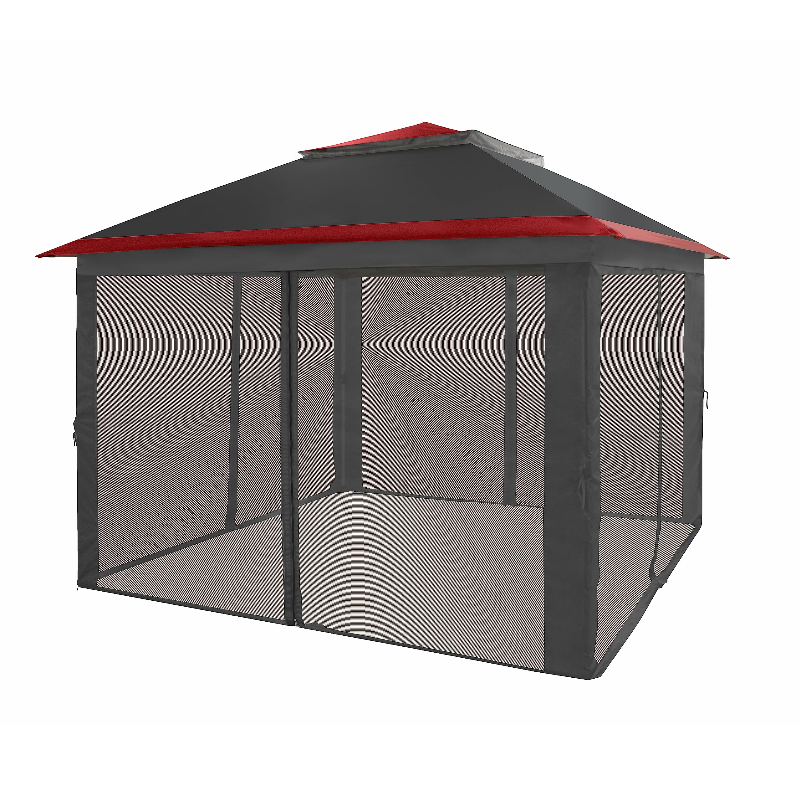 CROWN SHADES 11x11 Pop Up Gazebo Canopy Tent with Netting - One Push Open Design, Wheeled STO-N-Go Cover Bag - Perfect for Patio, Backyard, Camping, Picnics & Outdoor Events (11x11 Feet, Red & Grey)