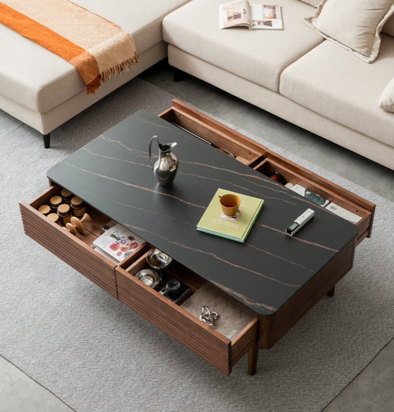 Solid Black Walnut Wood Coffee Table with Natural Slate Top - Perfect for Living Room, Lounge & Modern Home Decor