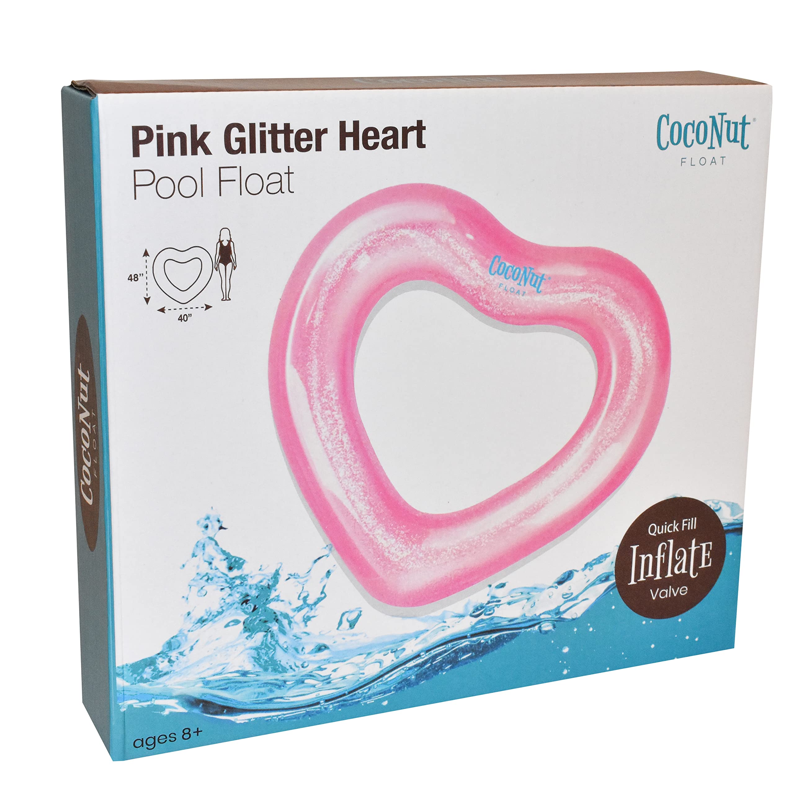 CocoNut Float Glitter Heart Pool Floats – Inflatable Pool Rings for Summer Fun – Durable Lounge Tubes & Water Toys – Perfect for Pool Parties, Beach Trips, and Backyard Gatherings – Ages 8+ Years