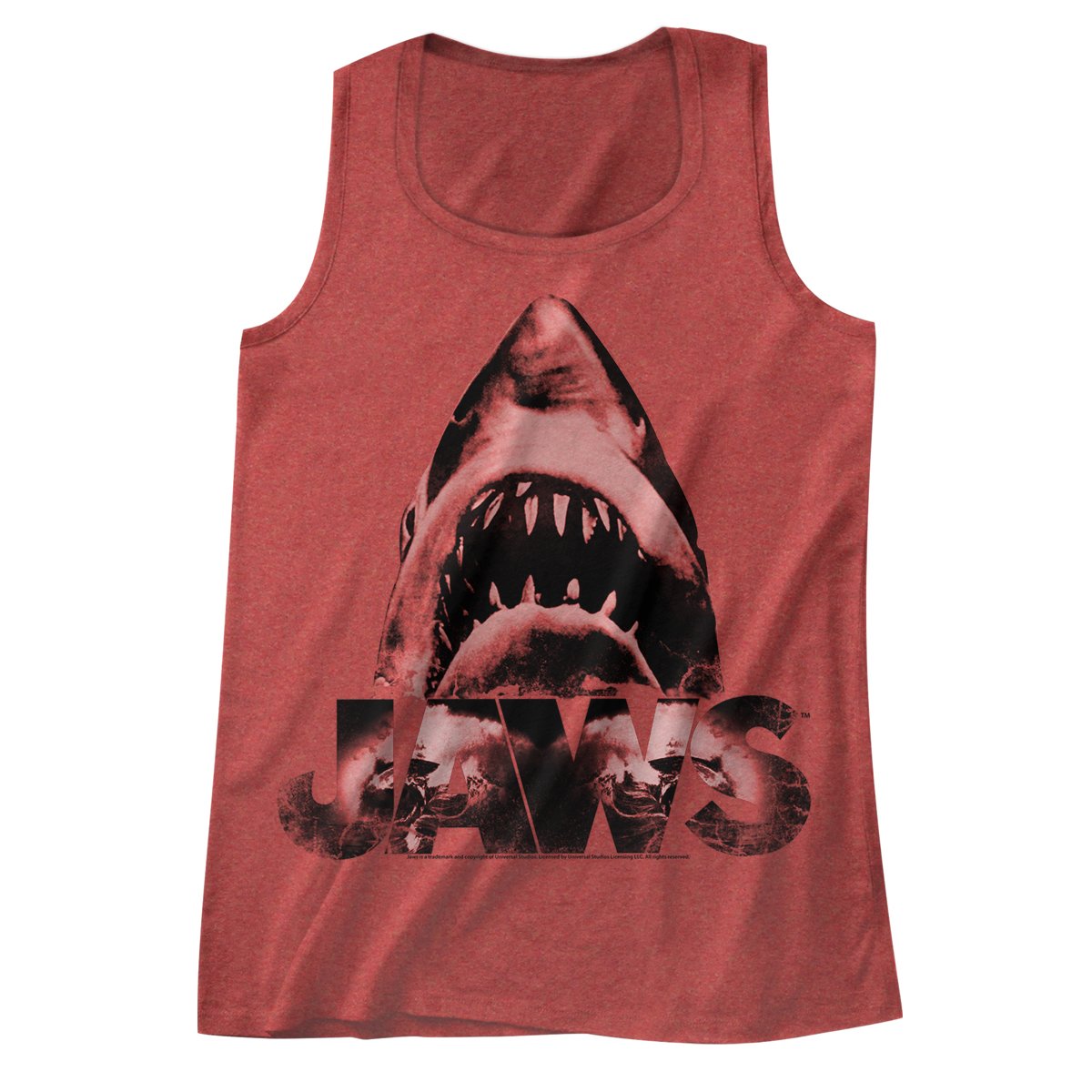 Jaws 1975 Movie Vintage T-Shirt - Classic American Thriller Film Inspired Shark Teeth Bite Design Red Adult Tank Top - Perfect for Halloween Costumes, Movie Nights & Shark Week