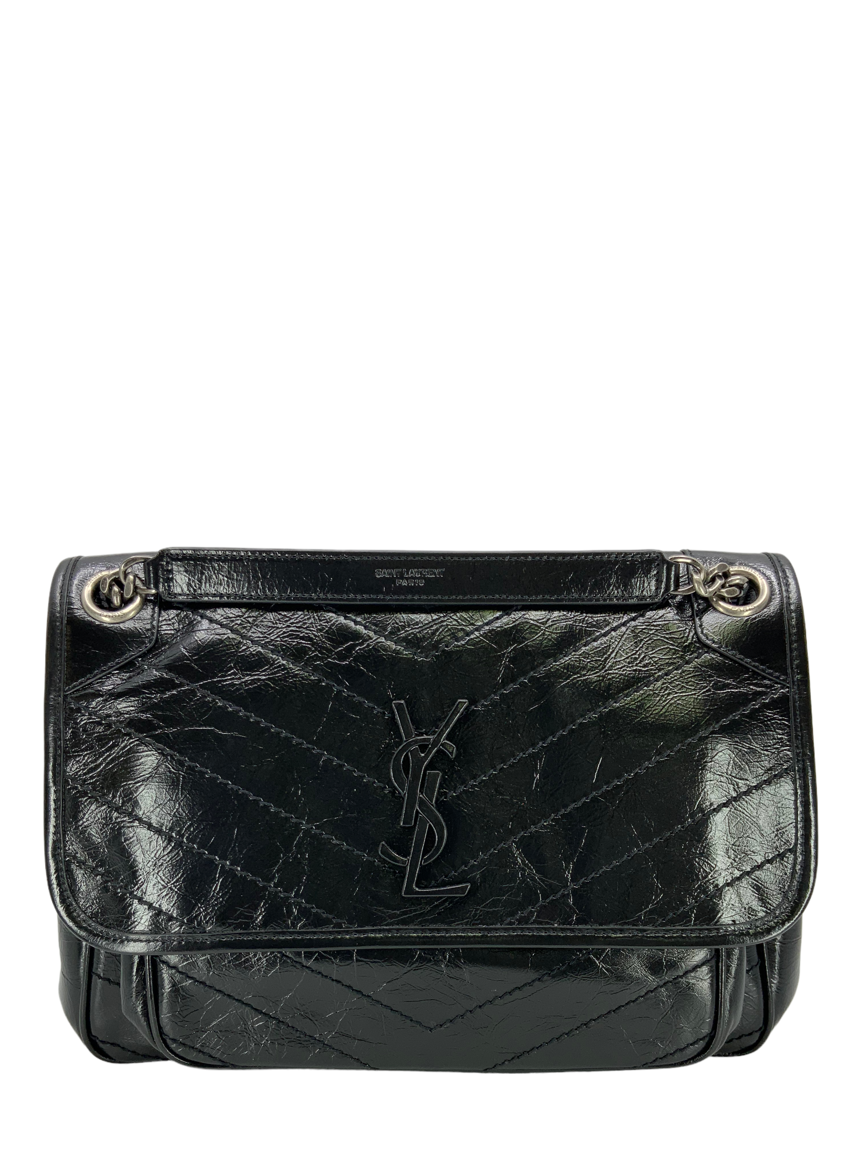 SAINT LAURENT Crinkled Calfskin Monogram Niki Medium Chain Bag - Luxury Designer Handbag for Women | Perfect for Work, Evening Events & Everyday Use