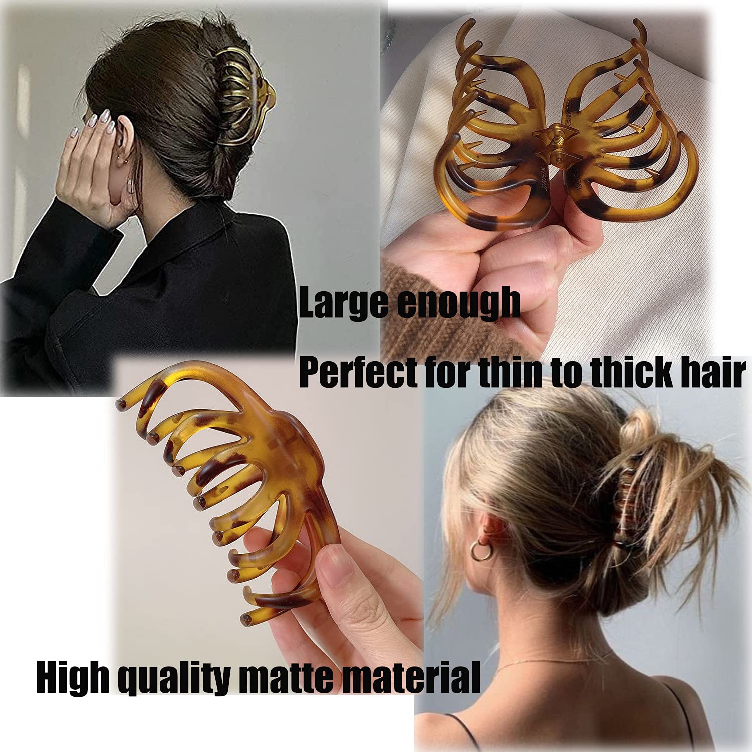 VinBee 2 Pack Large Matte Hair Claw Clips - Strong Hold Hair Clips for Women with Thick or Thin Hair - 4.13 Inch Hair Accessories (Black+Amber) - Perfect for Updos, Ponytails & Everyday Hairstyles