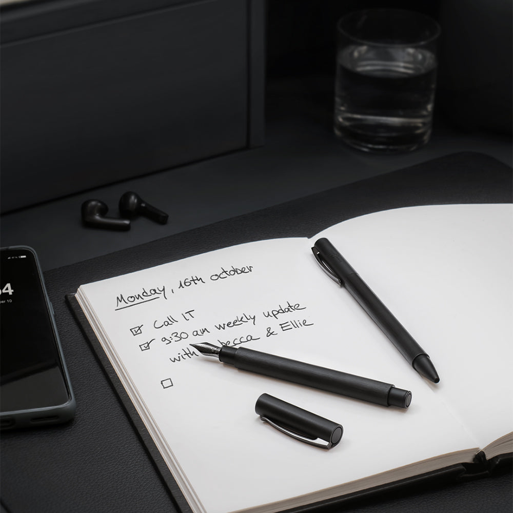 Faber-Castell Ambition Fountain Pen - Premium All Black Design for Writing, Calligraphy & Gift Giving - Perfect for Professionals, Students & Collectors
