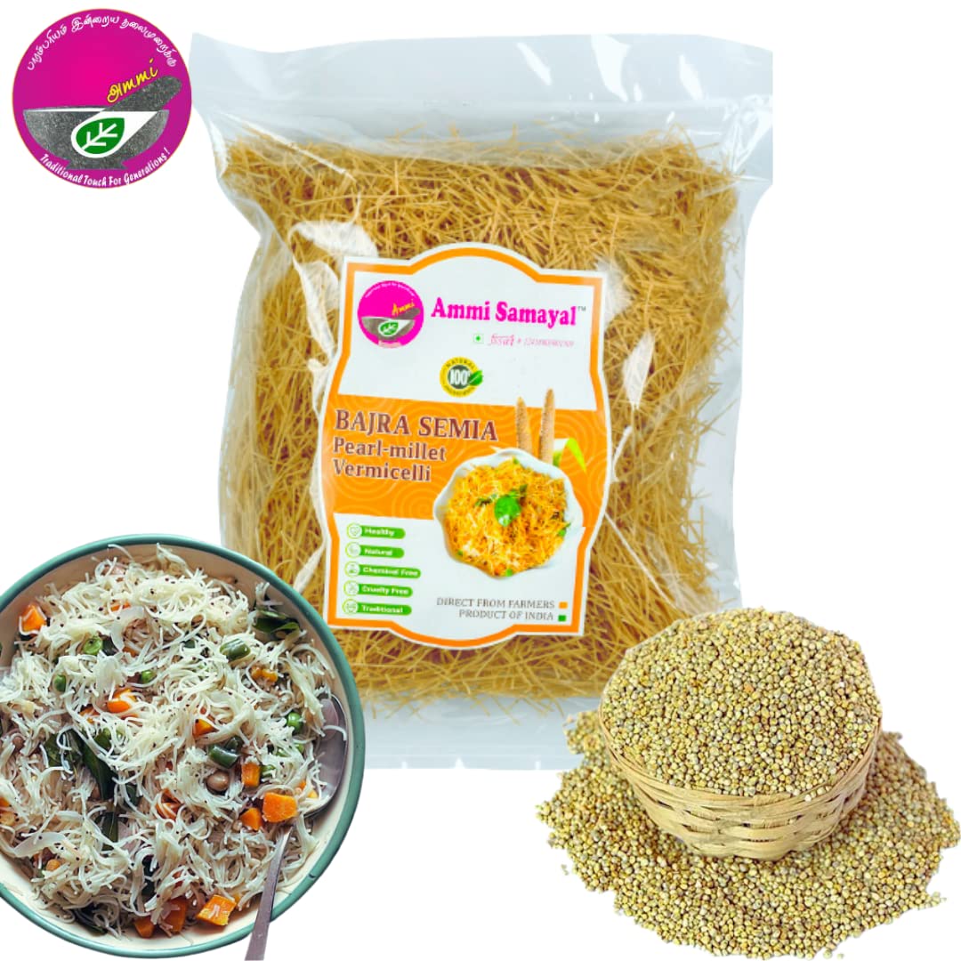 Organic Bajra Vermicelli (Semia) - Pearl Millet Rich in Fiber, Magnesium & Iron | Kambhu Sevai | Healthy South Indian Breakfast | Gluten-Free & Vegan | Pack of 1 (350g) | Perfect for Quick Meals, Snacks & Traditional Indian Dishes