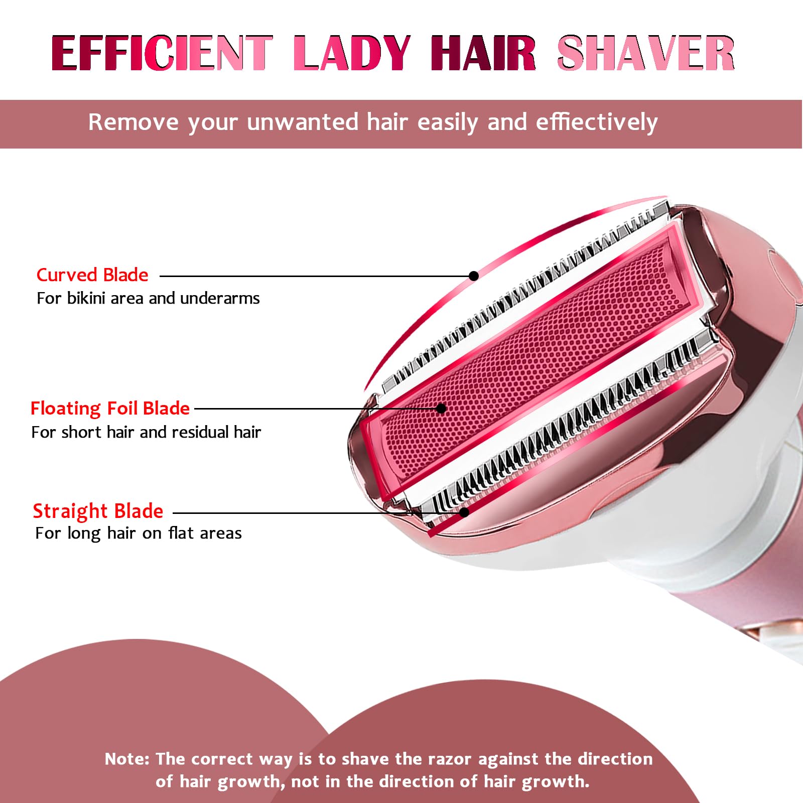 Electric Lady Shaver 4-in-1 Rechargeable Women's Shaving Kit - Bikini Trimmer, Facial Hair Remover, Eyebrow & Nose Trimmer - Wet & Dry Use with Easy Cleaning (Rose Gold) | Perfect for Travel, Gym & Daily Grooming Routine