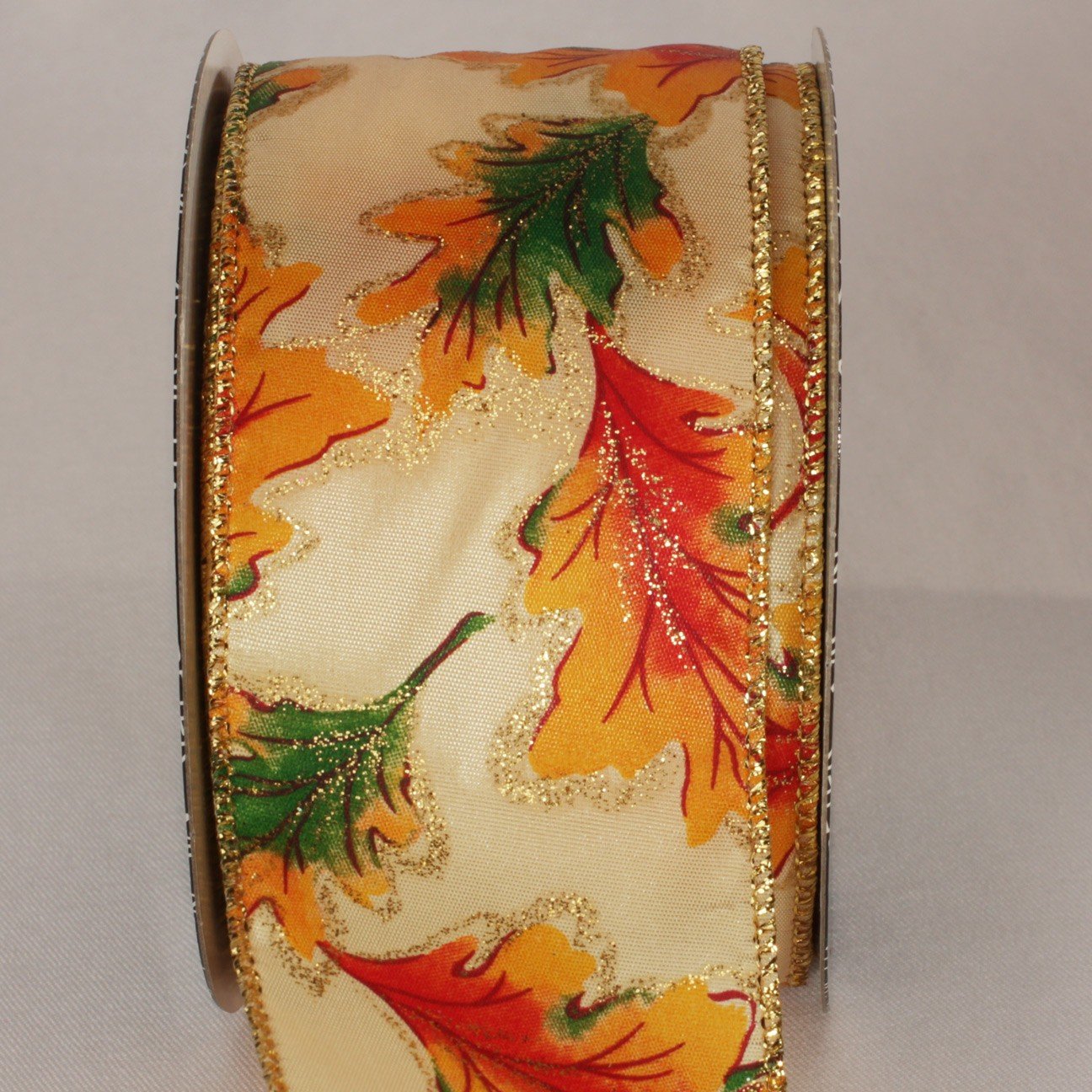 Fall Acorn Leaves Orange and Brown Wired Craft Ribbon 2.5