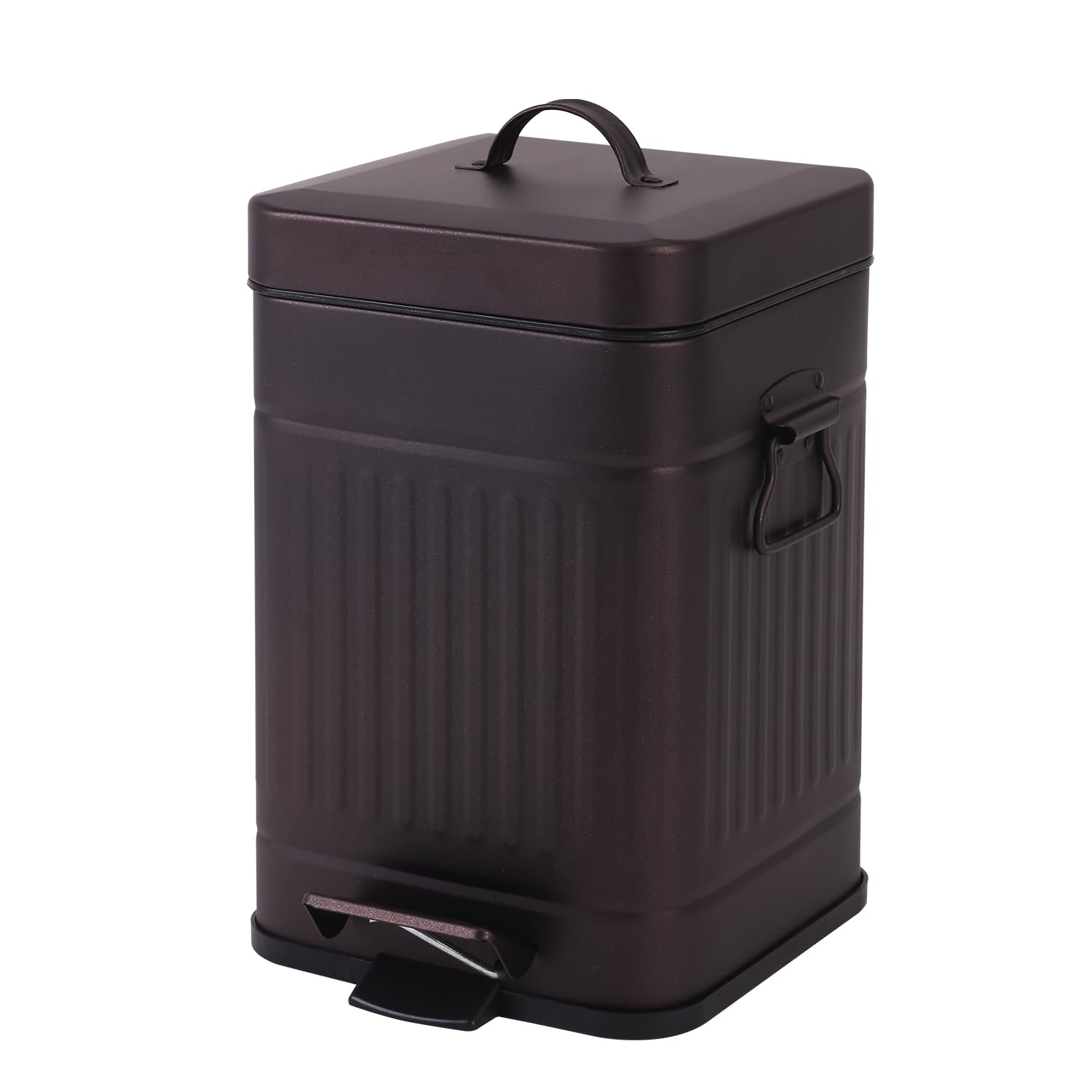 Vintage Metal Bathroom Trash Can with Lid - 5L/1.3 Gallon Small Garbage Bin for Home, Bedroom & Office - Soft Close Retro Step Wastebasket in Dark Bronze | Perfect for Bathroom, Bedside & Office Decor