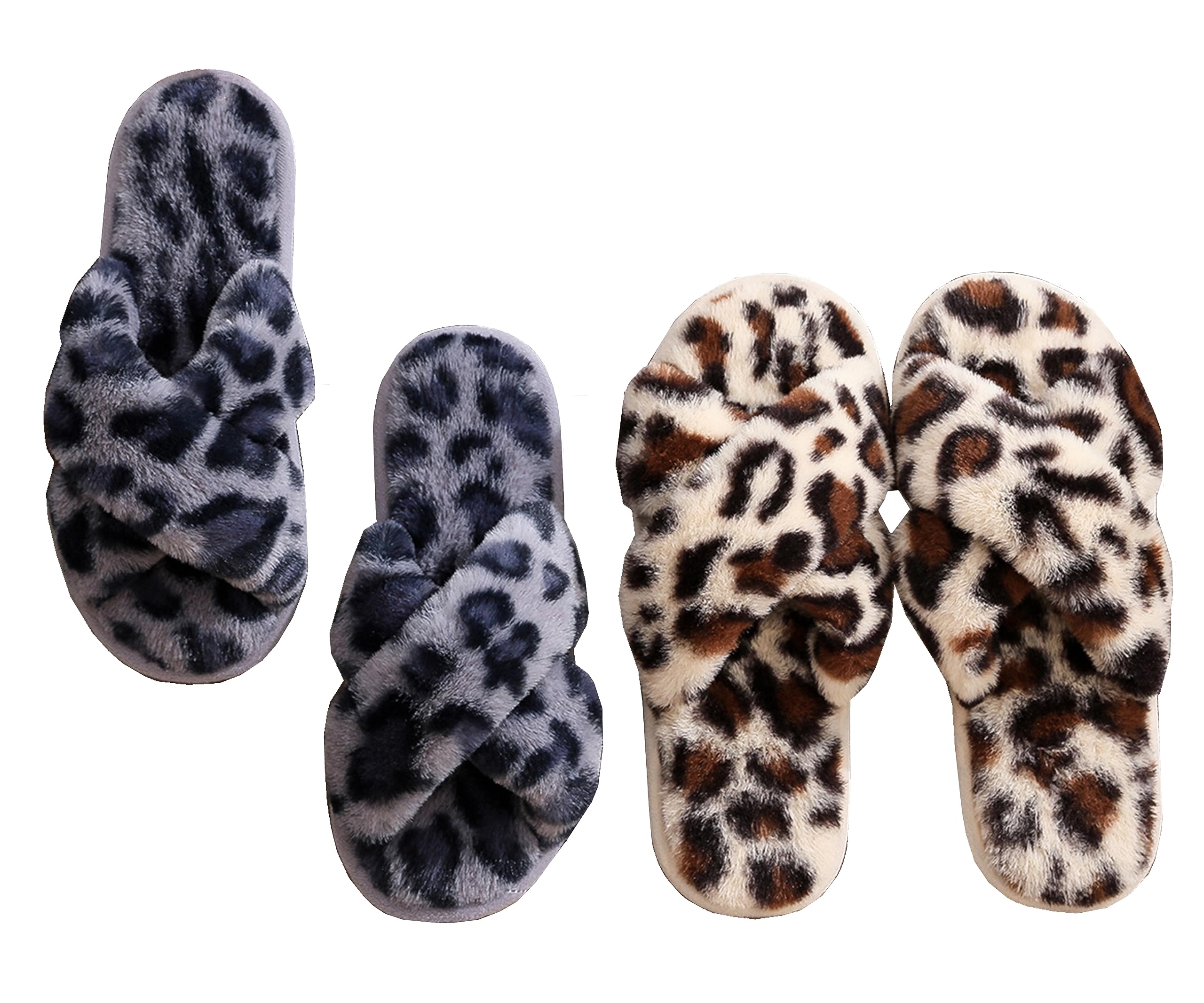 Women's Fuzzy Memory Foam Open Toe Slippers - Soft Cross Band House Shoes for Indoor Comfort, Lounge Wear & Cozy Home Relaxation