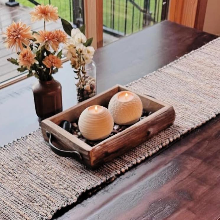 Set of 2 Handmade Italian Stone Sphere Candle Holders - Rough & Grooved Design with Gift Box, Candles & Blank Message Card - Home Decor for Shelves, Coffee Tables, Dining Room Centerpieces | Perfect for Romantic Dinners, Wedding Decor & Spa Ambiance