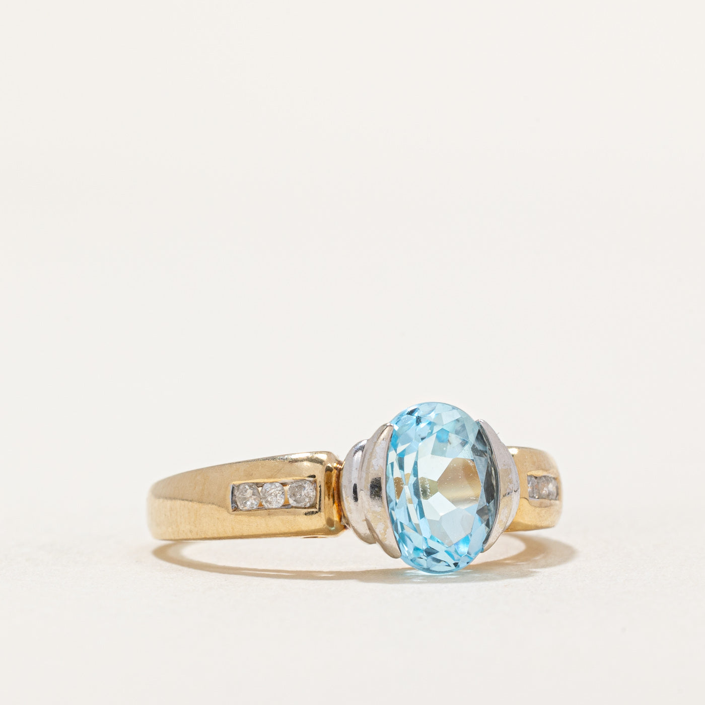1.40ct Oval Cut Blue Topaz & Diamond Ring (0.06ctw) - Size 6.75 - Elegant Wedding, Engagement & Anniversary Jewelry Gift for Women