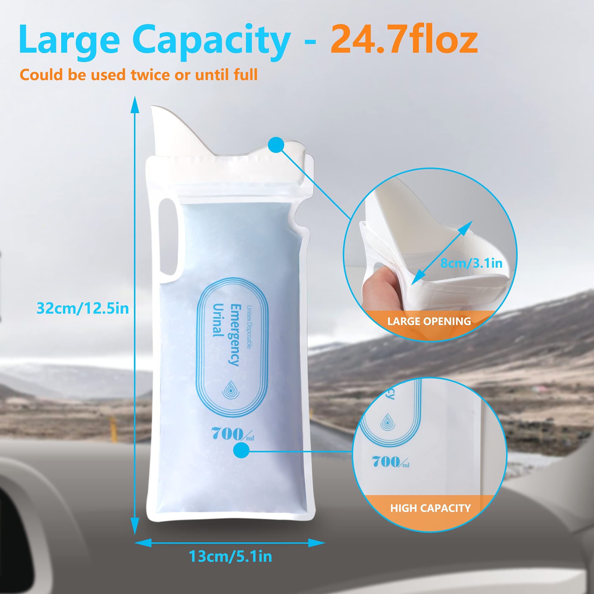 O-WareBaby 24.6 fl oz Disposable Urinal Bags | Portable Pee Bags for Men, Women & Kids | Travel, Camping & Emergency Use | Leak-Proof Vomit Bags for Cars & Outdoor Activities