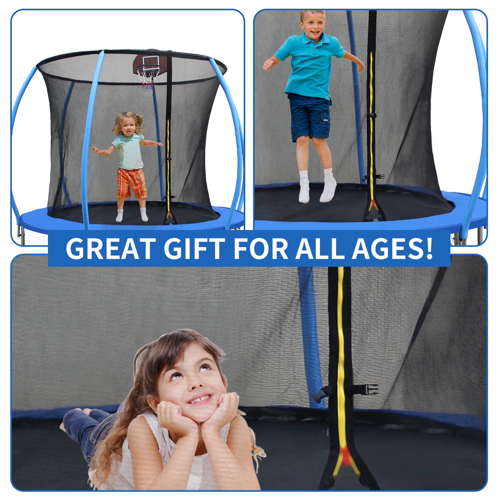 10FT Pumpkin-Shaped Trampoline with Safety Enclosure, Ladder & Slide - ASTM Approved Outdoor Kids Trampoline with Anti-Rust Coating & Basketball Hoop | Perfect for Backyard Fun, Birthday Parties & Family Outdoor Activities
