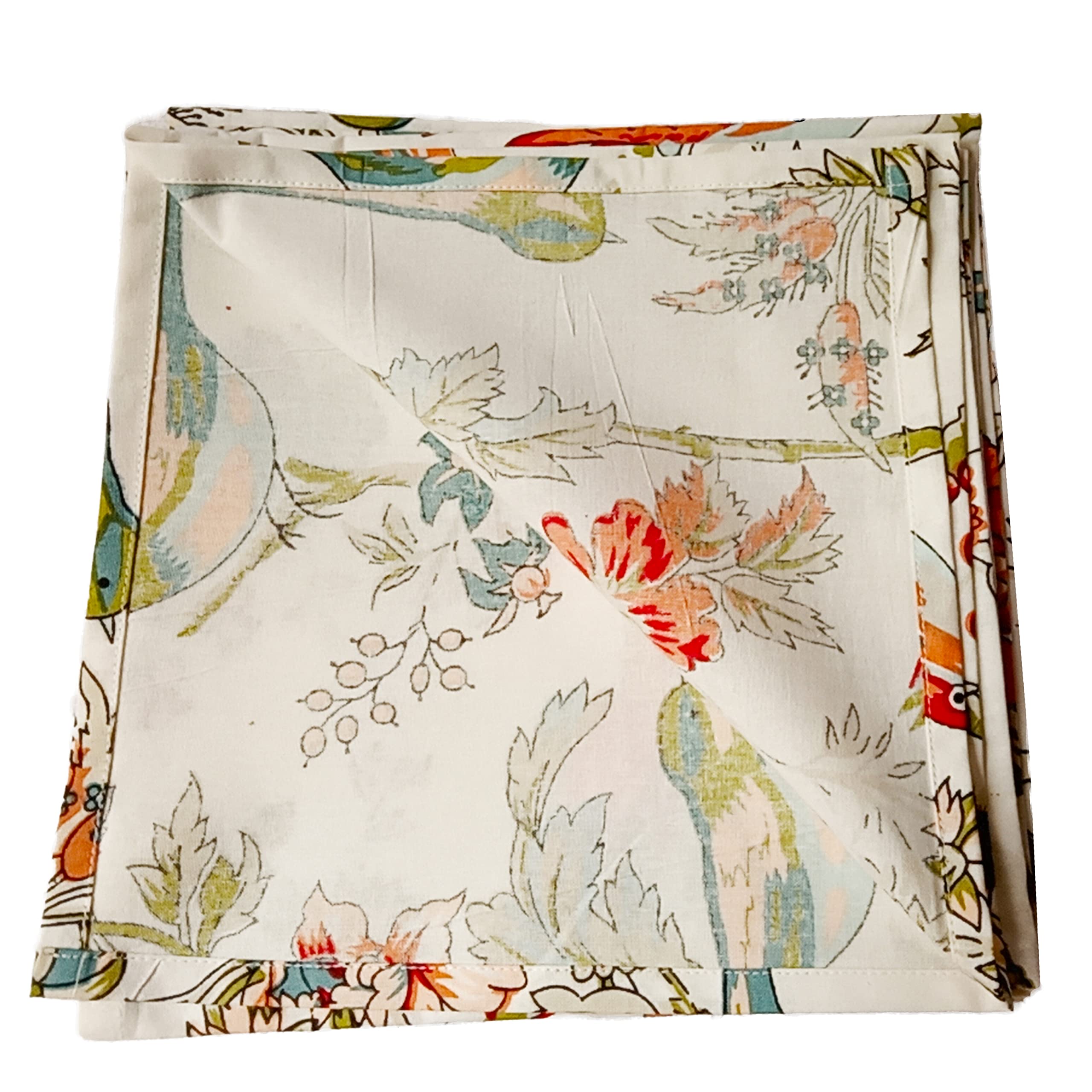 GURU JEE™ 6-Pack 100% Cotton Printed Table Napkins Set - Soft Washable Cloth Dinner Napkins with Bird & Floral Design for Everyday Use, Parties, and Fine Dining