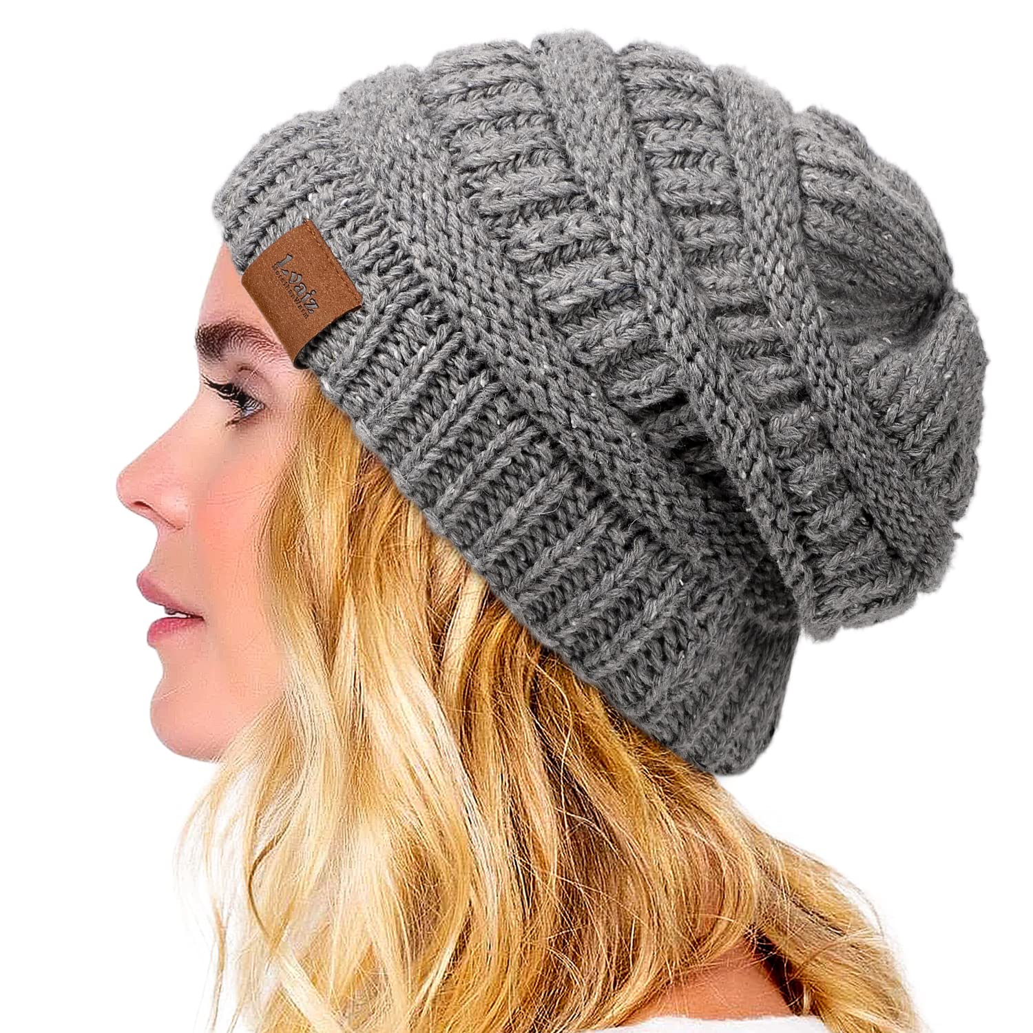 Winter Satin Lined Beanie Hats for Women & Men - Warm Oversized Slouchy Knitted Skull Cap with Silk Lining for Natural Hair Protection - Perfect for Cold Weather, Outdoor Activities & Daily Fashion