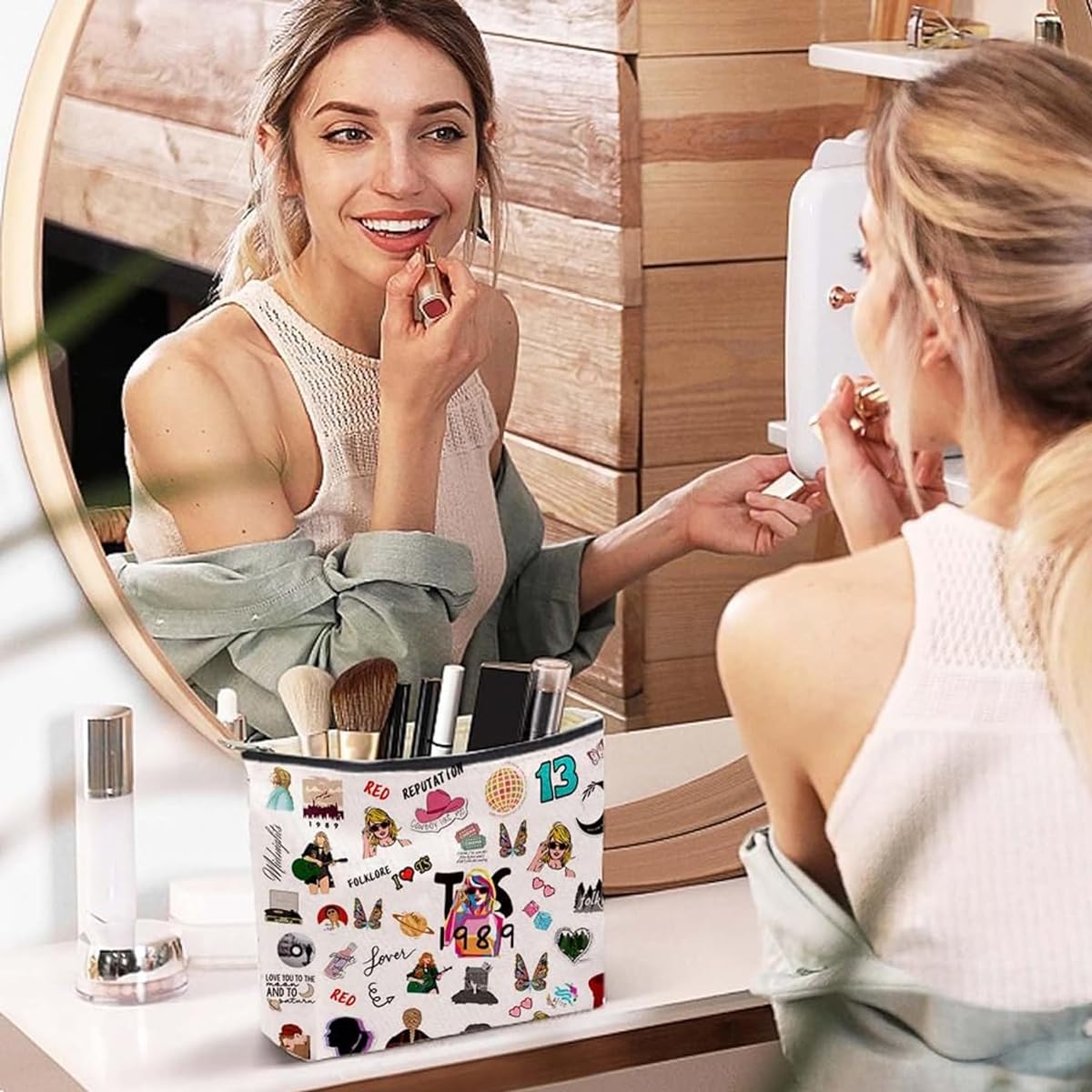 MAYCREATE® Taylor Swift Makeup Bag - Cotton Cosmetic Pouch for Women & Girls | Fashionable TS Print Makeup Organizer | Travel-Friendly Cosmetic Case | Perfect Gift for Music Fans - Great for Concerts, Travel & Daily Makeup Storage