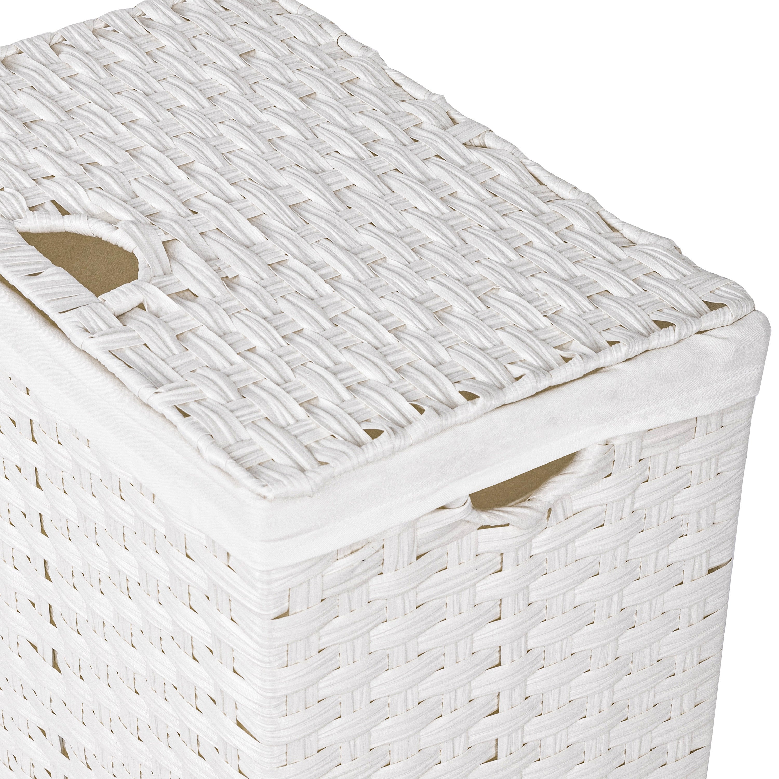 Handwoven White Lidded Laundry Hamper - Breathable Fabric Storage Basket for Clothes, Towels & Bedding - Perfect for Bedroom, Bathroom & Laundry Room Organization