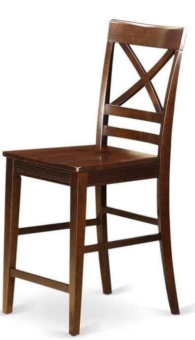 East West Furniture Quincy Counter Barstool - Set of 2 Mahogany Wooden Pub Height Bar Stools for Kitchen Island, Breakfast Nook & Home Bar Decor