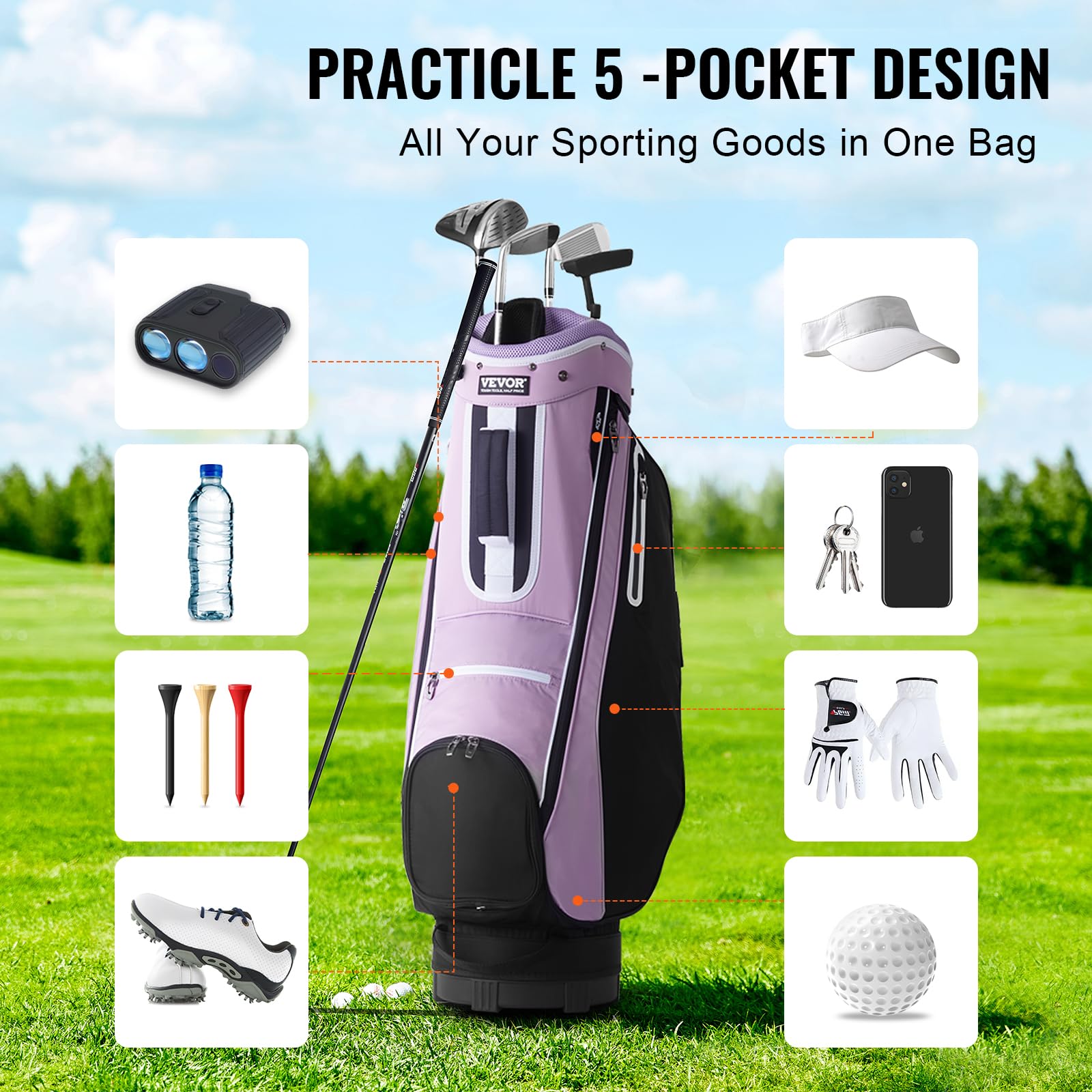VEVOR 14-Way Golf Cart Bag with Stand - Premium Durable Golf Bag with Organizer Divider Top, Handles, Dust Cover & Detachable Dual Strap for Men & Women - Perfect for Golf Courses, Driving Ranges & Tournaments