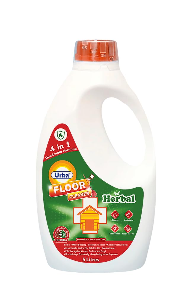 Urba Herbal Floor Cleaner 5L - Eco-Friendly Neem Power Disinfectant | Super Saving Value Pack | Money Saver for Hardwood, Tile & Vinyl Floors | Ideal for Homes, Offices & Commercial Spaces