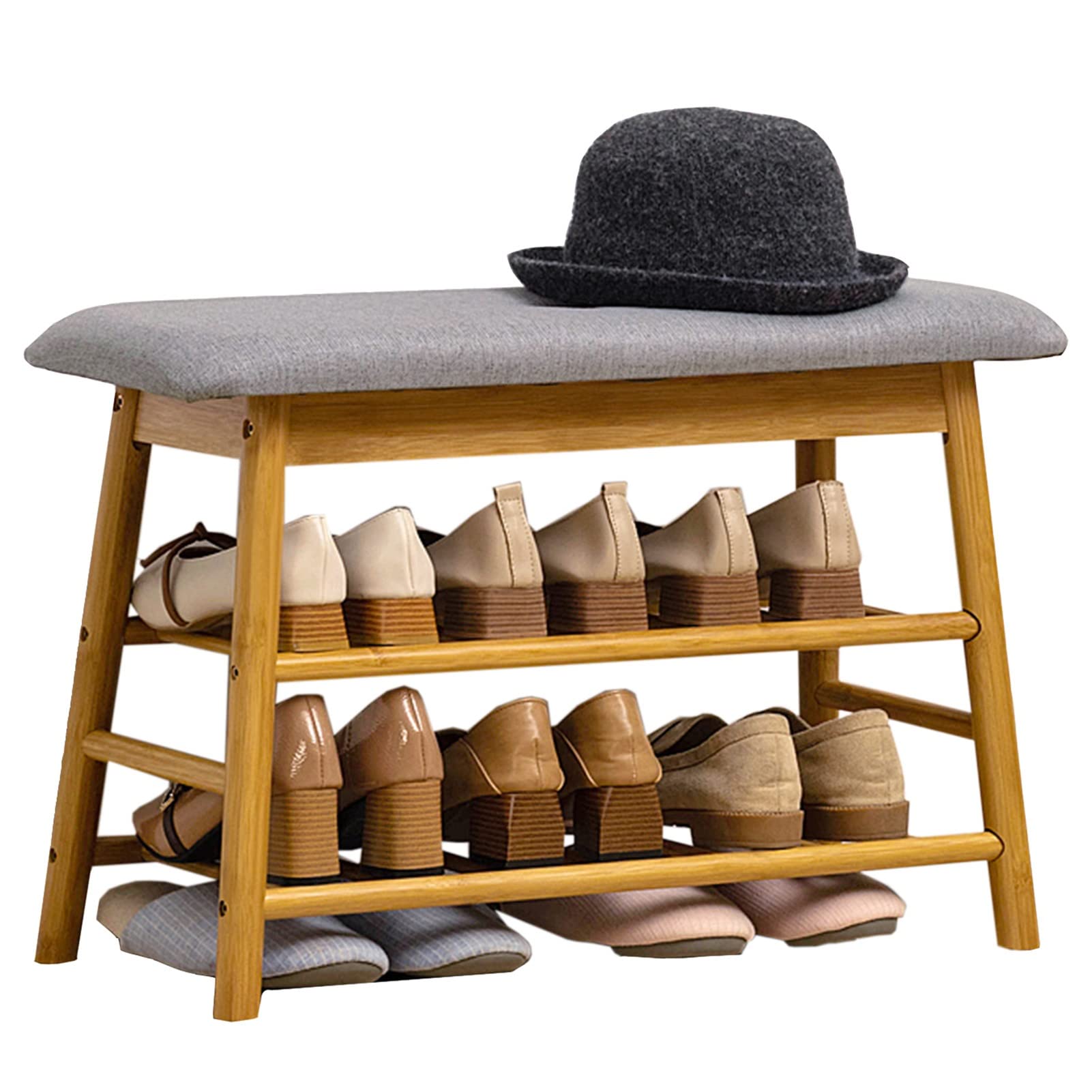 2-Tier Ottoman Shoe Storage Bench with Linen Fabric Padded Seat - Entryway Organizer for Shoes, Blankets & Decor - Perfect for Dorm Rooms, Bedrooms, Walk-in Closets & Doorway Storage Solutions