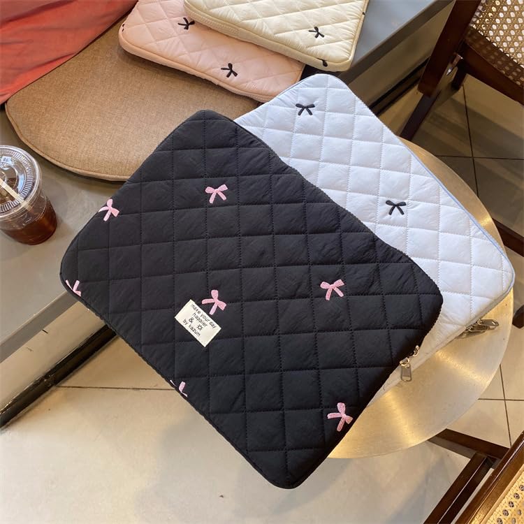 Cute Y2K Preppy Kawaii Laptop Sleeve Case Bag with Bow Graphic - 13-14 Inch Black Computer Protect Pouch for School, Work & Travel