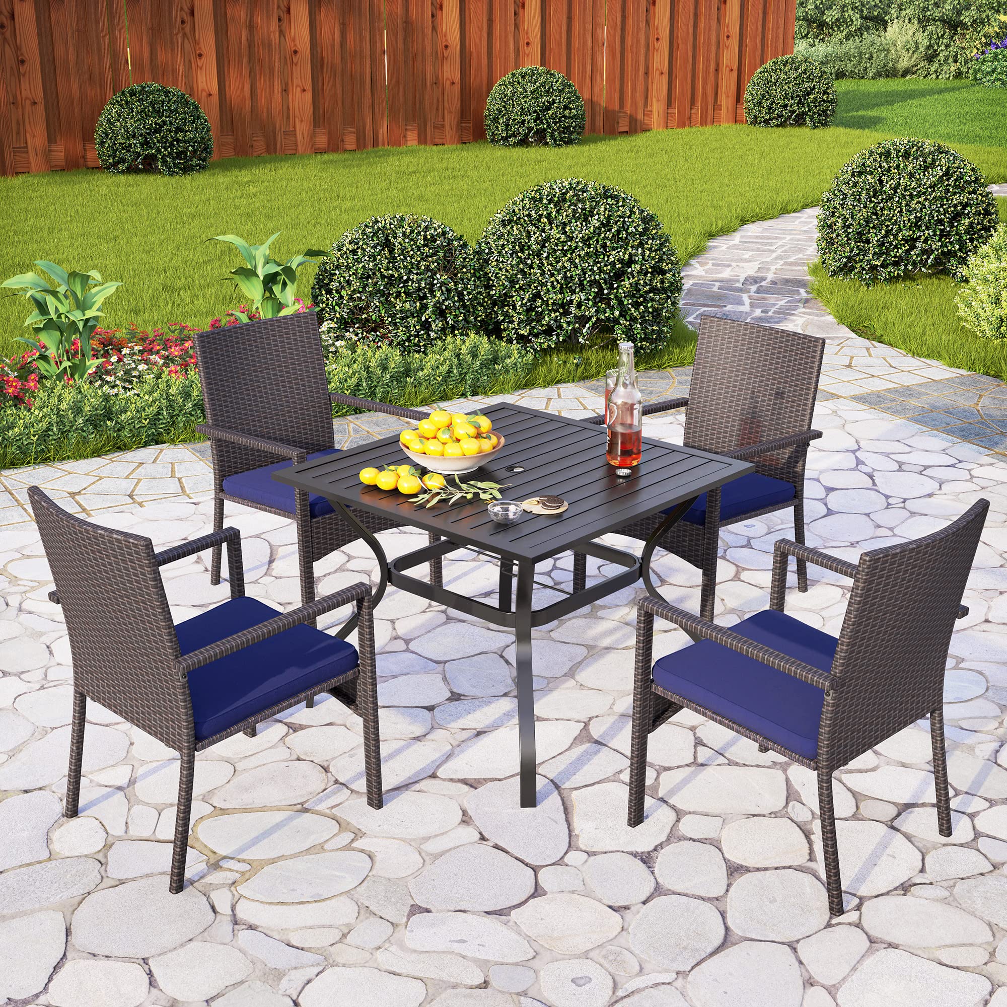PHI VILLA 4-Piece Outdoor Patio Set - Modern PE Wicker Dining Armchairs with Removable Cushions, Rattan Chairs for Deck, Garden, Porch & Backyard | Perfect for Outdoor Dining, Lounging & Entertaining