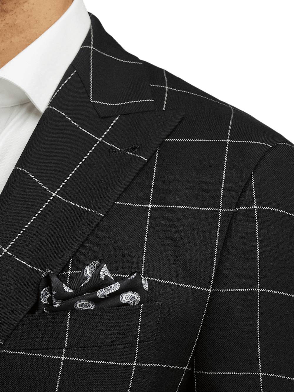Wool Windowpane Single Breasted Peak Lapel Sport Coat - Black | Classic Business Blazer for Men | Perfect for Office, Weddings & Formal Events