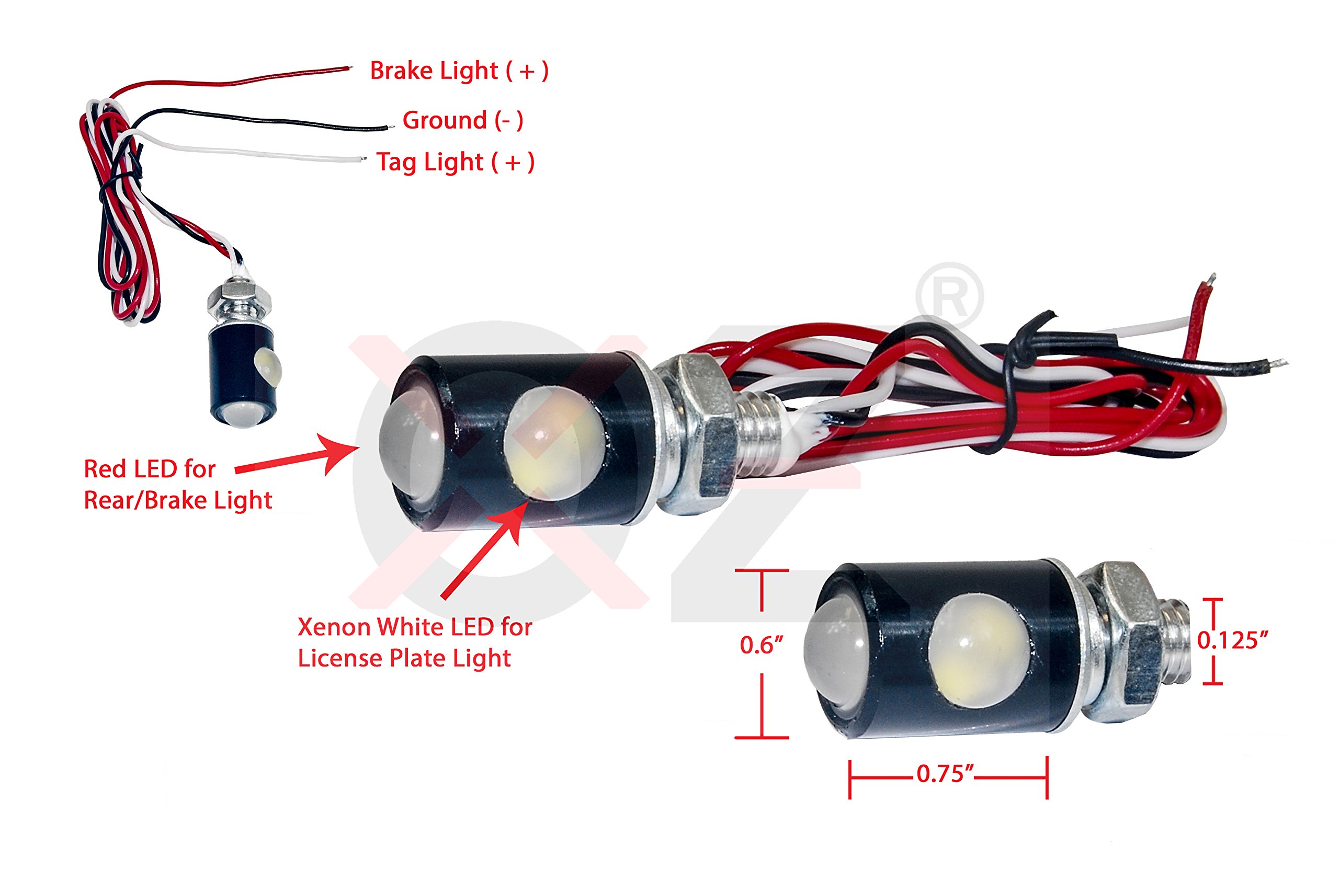 Black Dual LED Tag Lights - Xenon White & Red LED License Plate Bolts for Motorcycle, ATV, Car, 4x4 Off-Road Trucks - Enhance Night Visibility & Custom Styling
