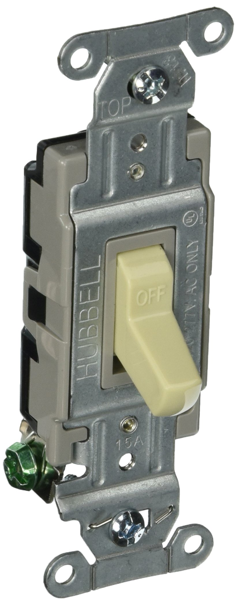 Hubbell CSB115I Commercial Specification Grade Single Pole Switch, 15 Amp, 120/277V, Back & Side Wiring, Ivory (10-Pack) - Ideal for Office Buildings, Retail Stores & Industrial Facilities