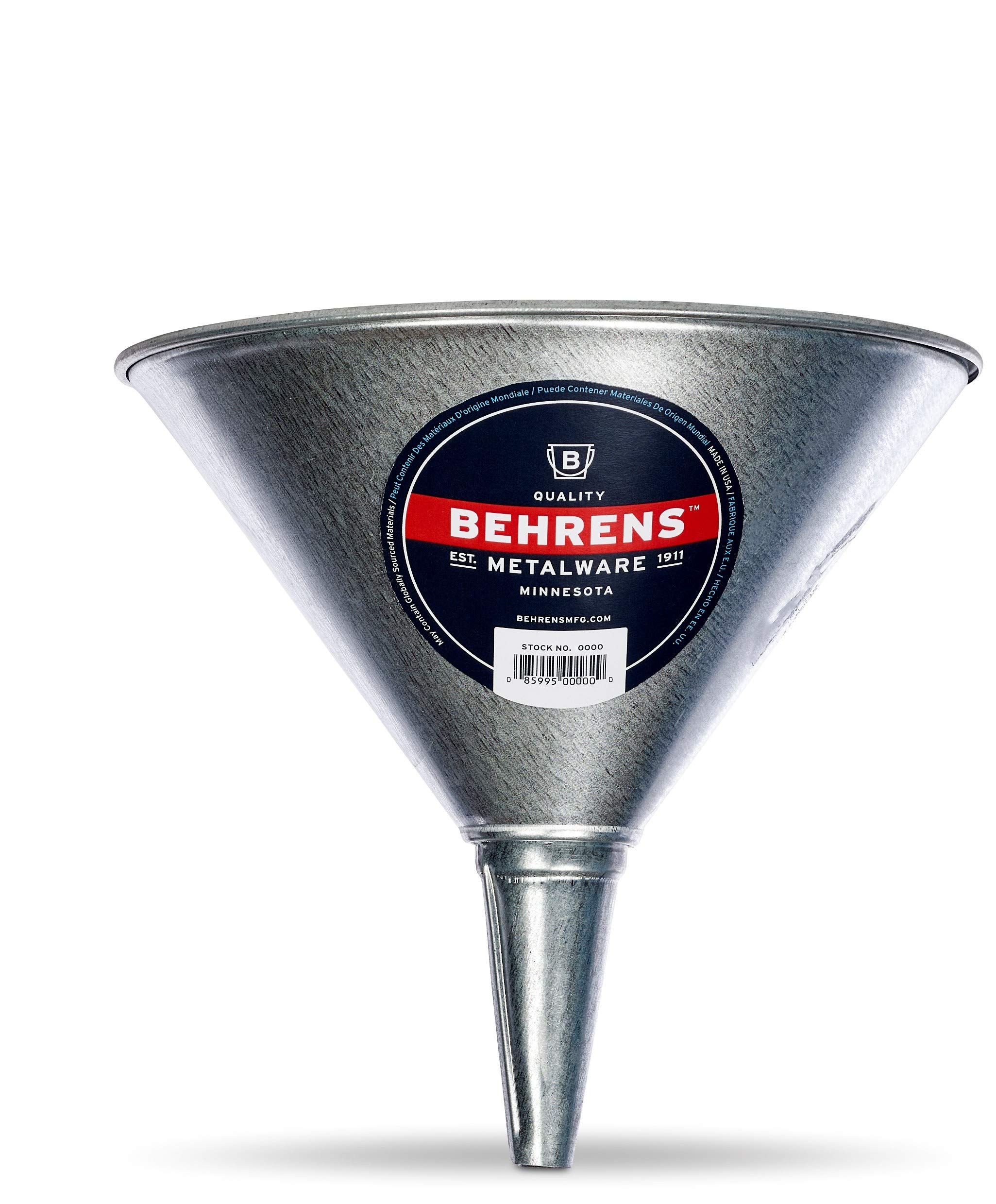 Behrens GF52 2 Quart Galvanized Steel Funnel with Removable Screen - Heavy Duty Kitchen Funnel for Canning, Oil Filtering & Auto Maintenance - Silver