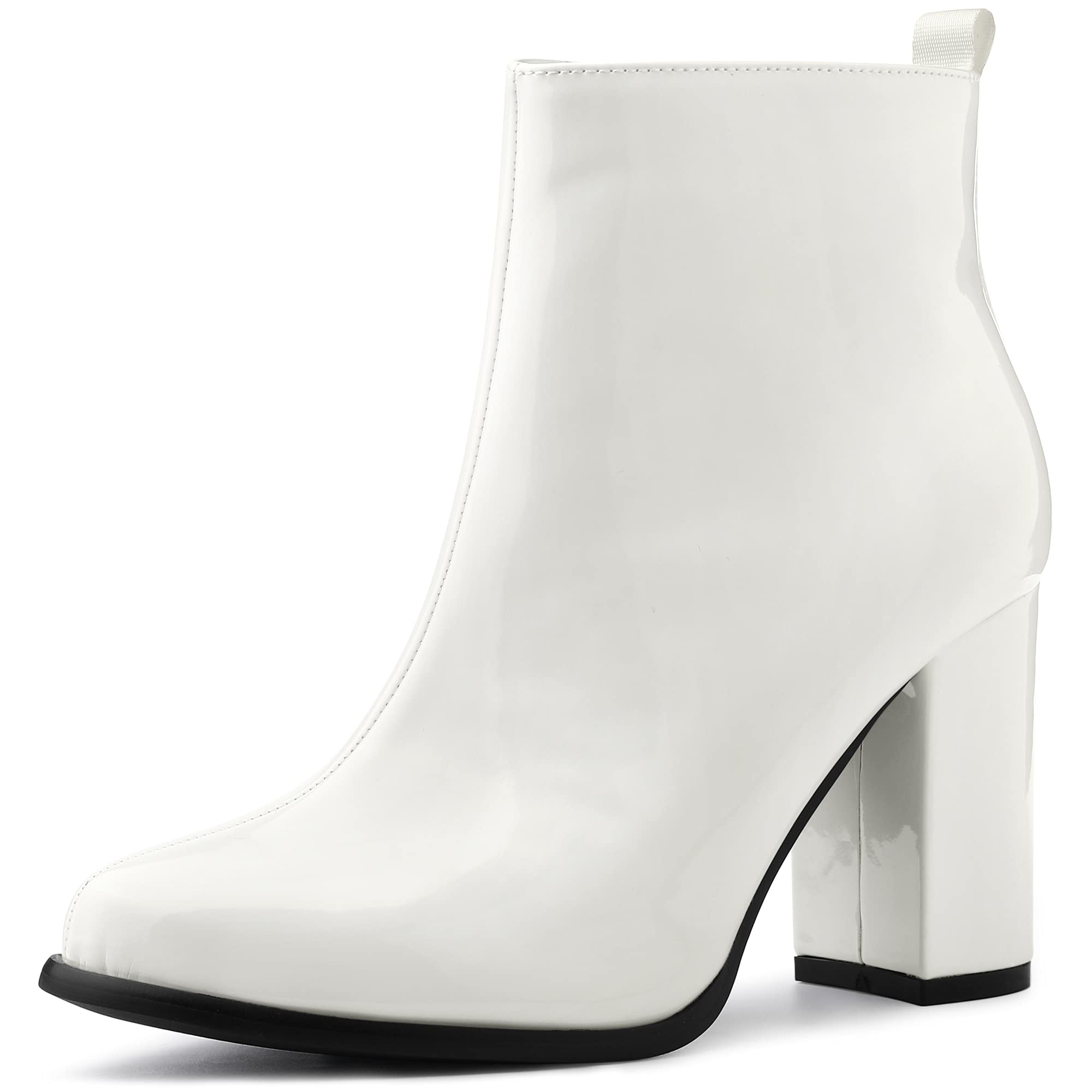 Allegra K Women's Chunky Heel Ankle Boots Round Toe Zip Up Fashion Booties for Casual Outfits, Office Wear & Night Out