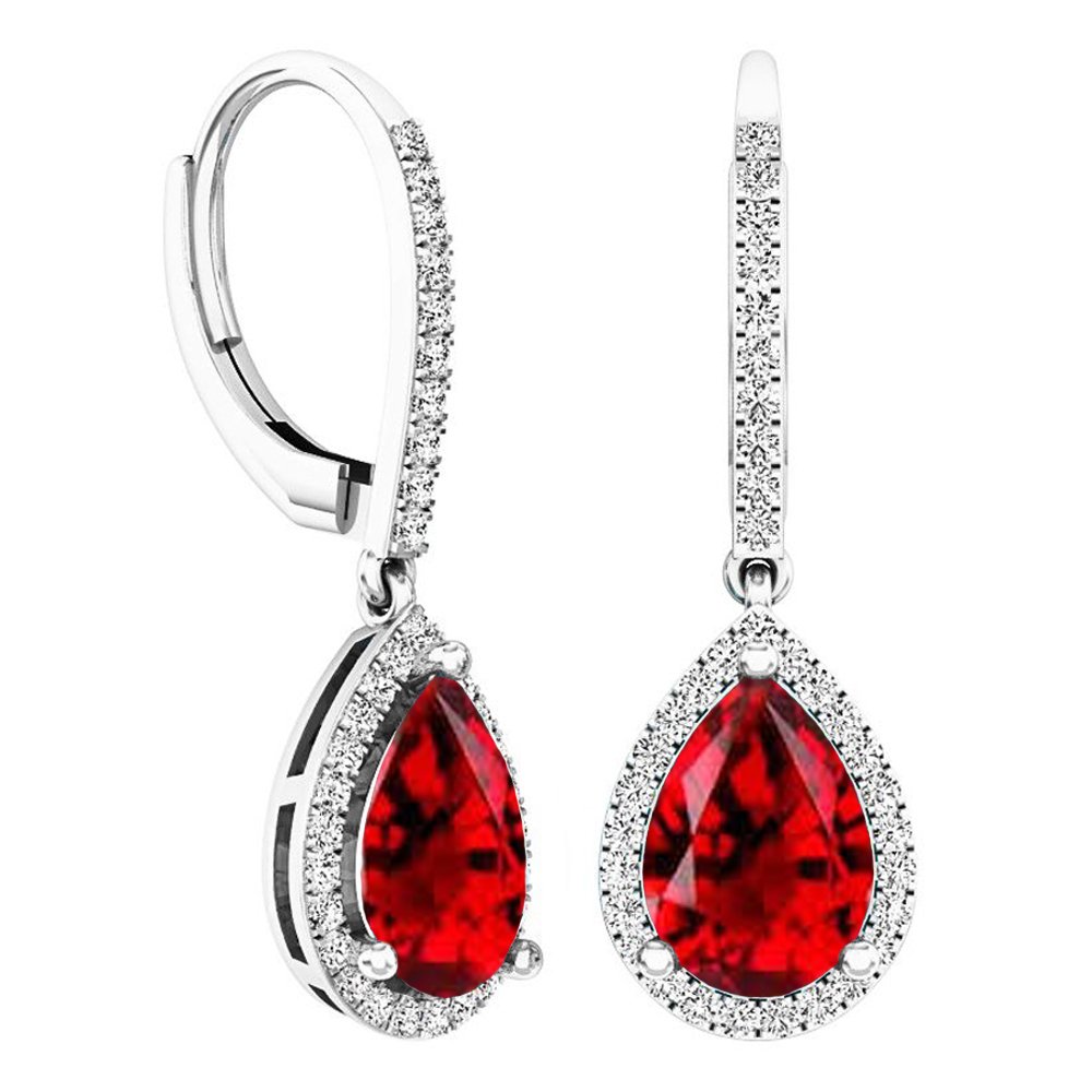 Dazzlingrock 10X7mm Pear Gemstone & Round Diamond Halo Teardrop Drop Earrings for Women, Sterling Silver Dangle Earrings - Perfect for Weddings, Parties & Special Occasions